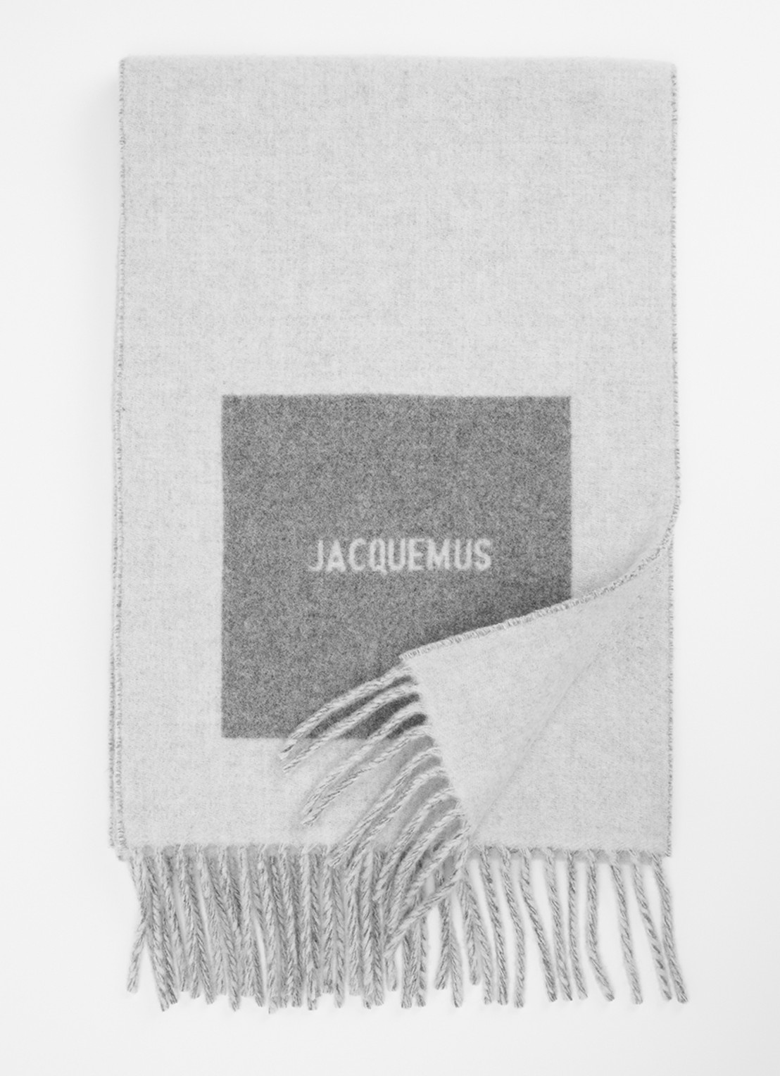Jacquemus Sjaal van wol met logoprint 190 x 30 cm - voorkant 2 grijs