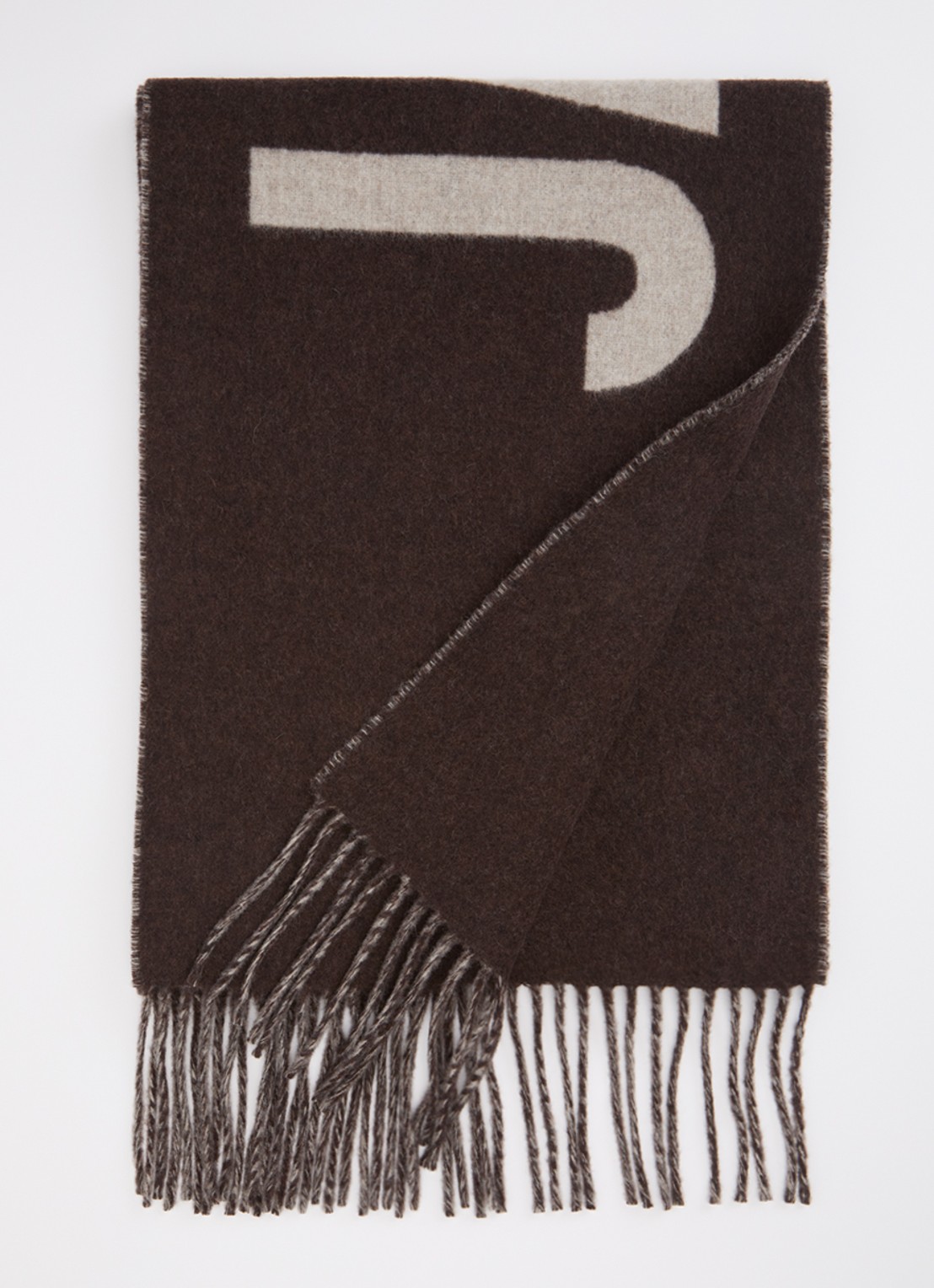 Jacquemus Sjaal van wol met logoprint 200 x 35 cm - voorkant 2 bruin