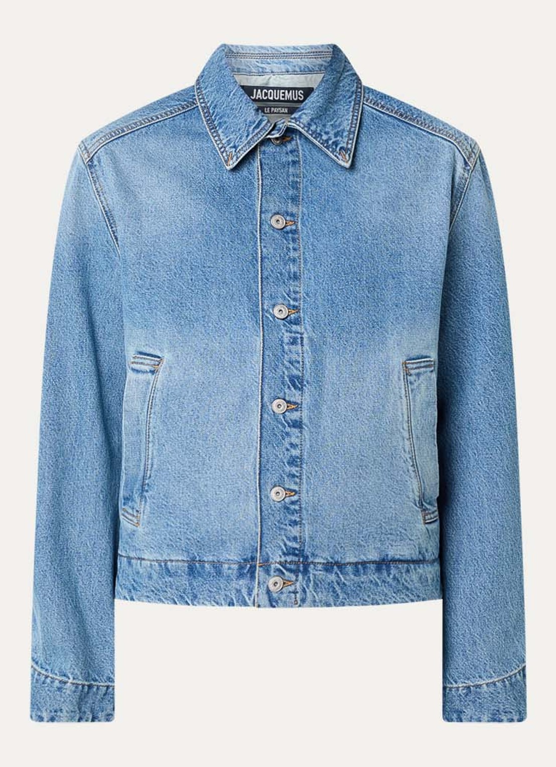 Jacquemus Spijkerjas met steekzakken - voorkant indigo
