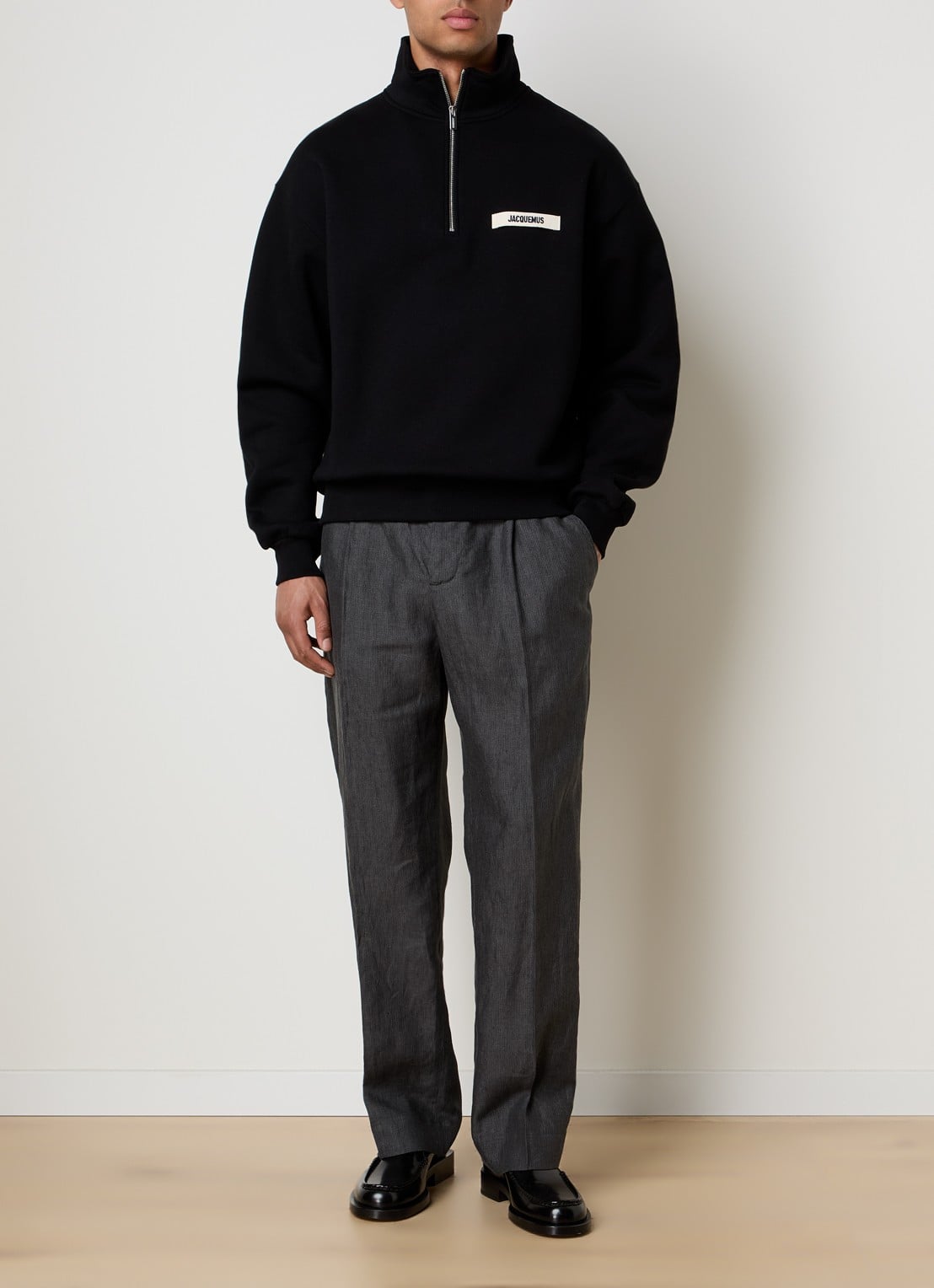 Jacquemus Sweater met logo en halve rits - voorkant 3 zwart