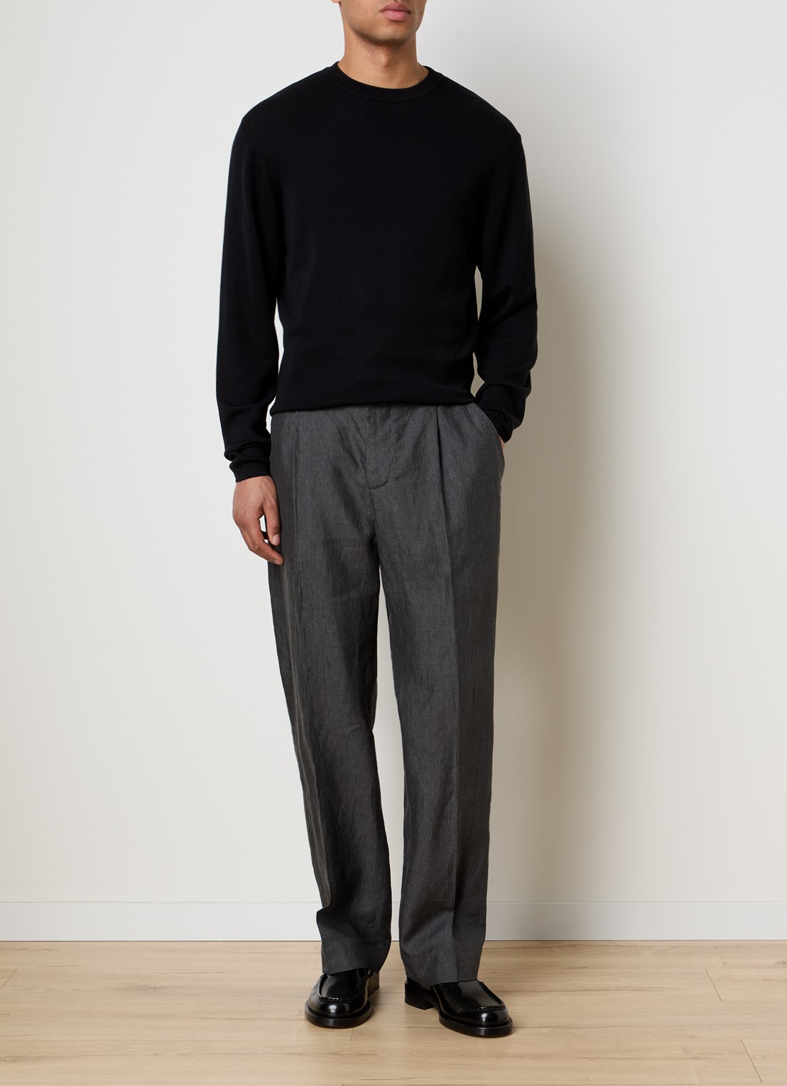 Jacquemus Tapered fit pantalon van linnen met streepprint - voorkant 6 donkergrijs