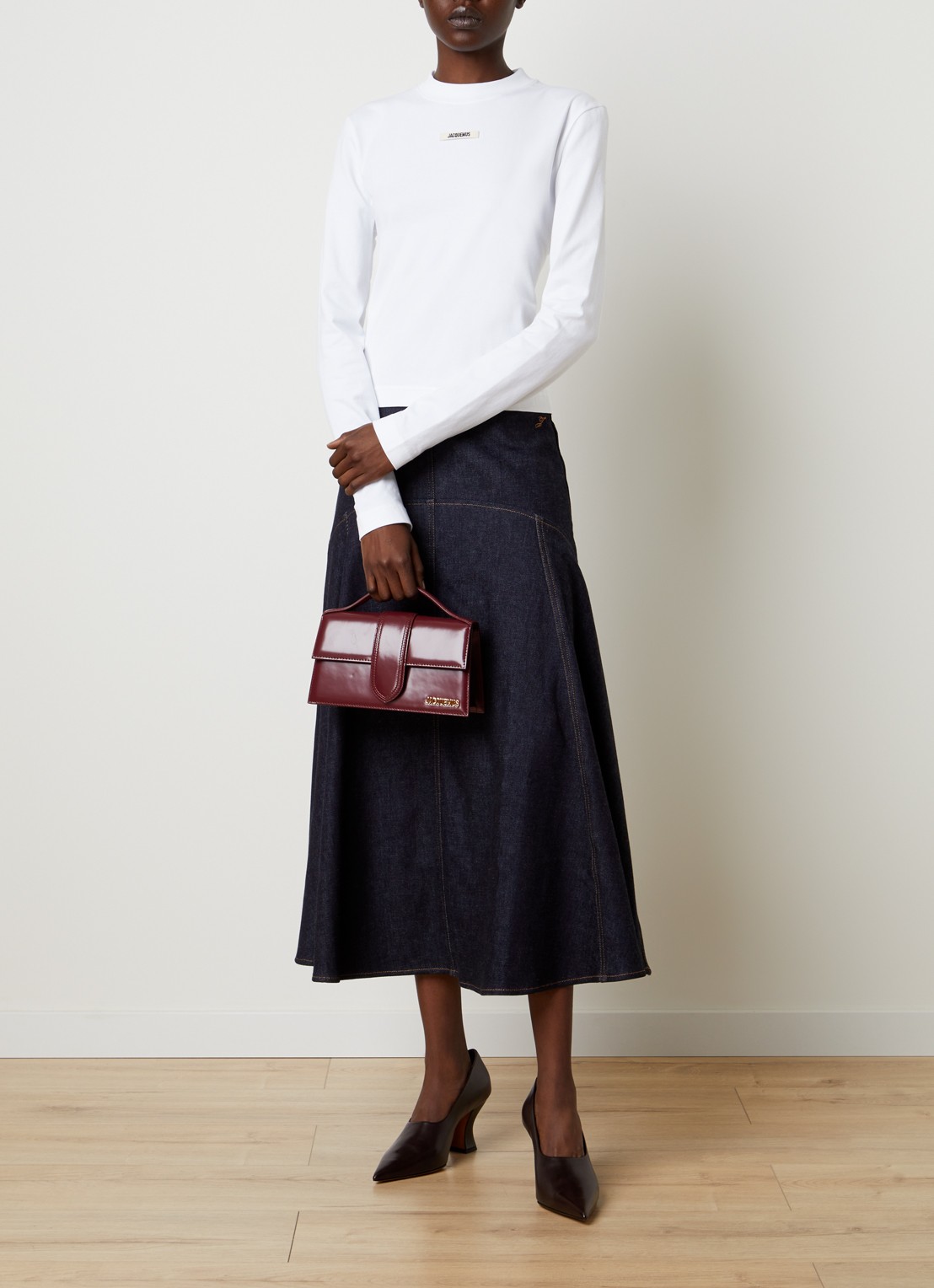 Jacquemus The Triangle-de-Nîmes midi spijkerrok in kasjmierblend - voorkant 5 donkerblauw