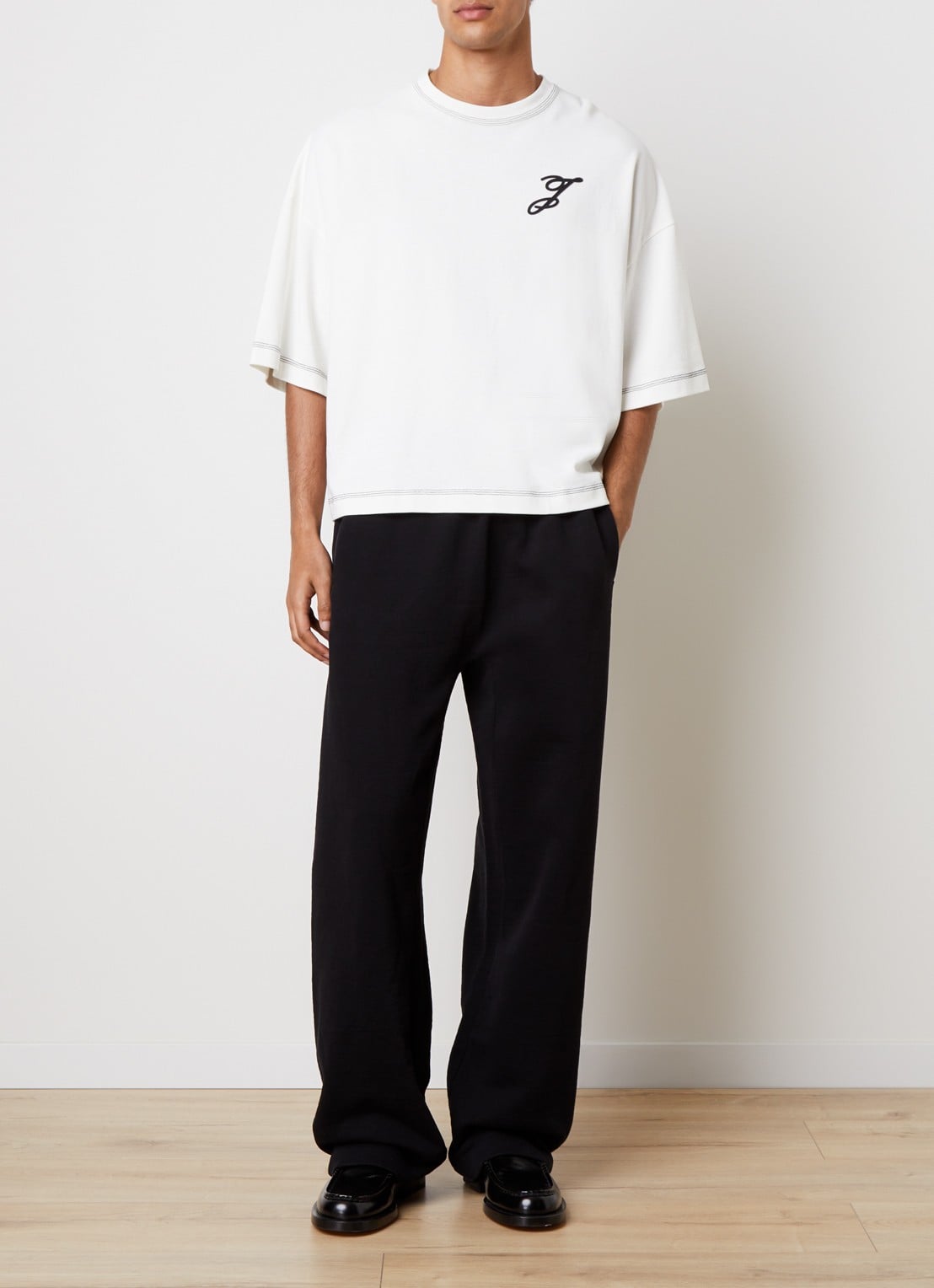 Jacquemus Wide fit broek met logo en steekzakken - voorkant 6 zwart