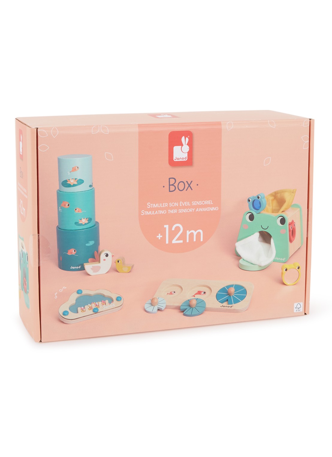 Janod Activiteitenbox van hout 4 in 1  - voorkant multicolor