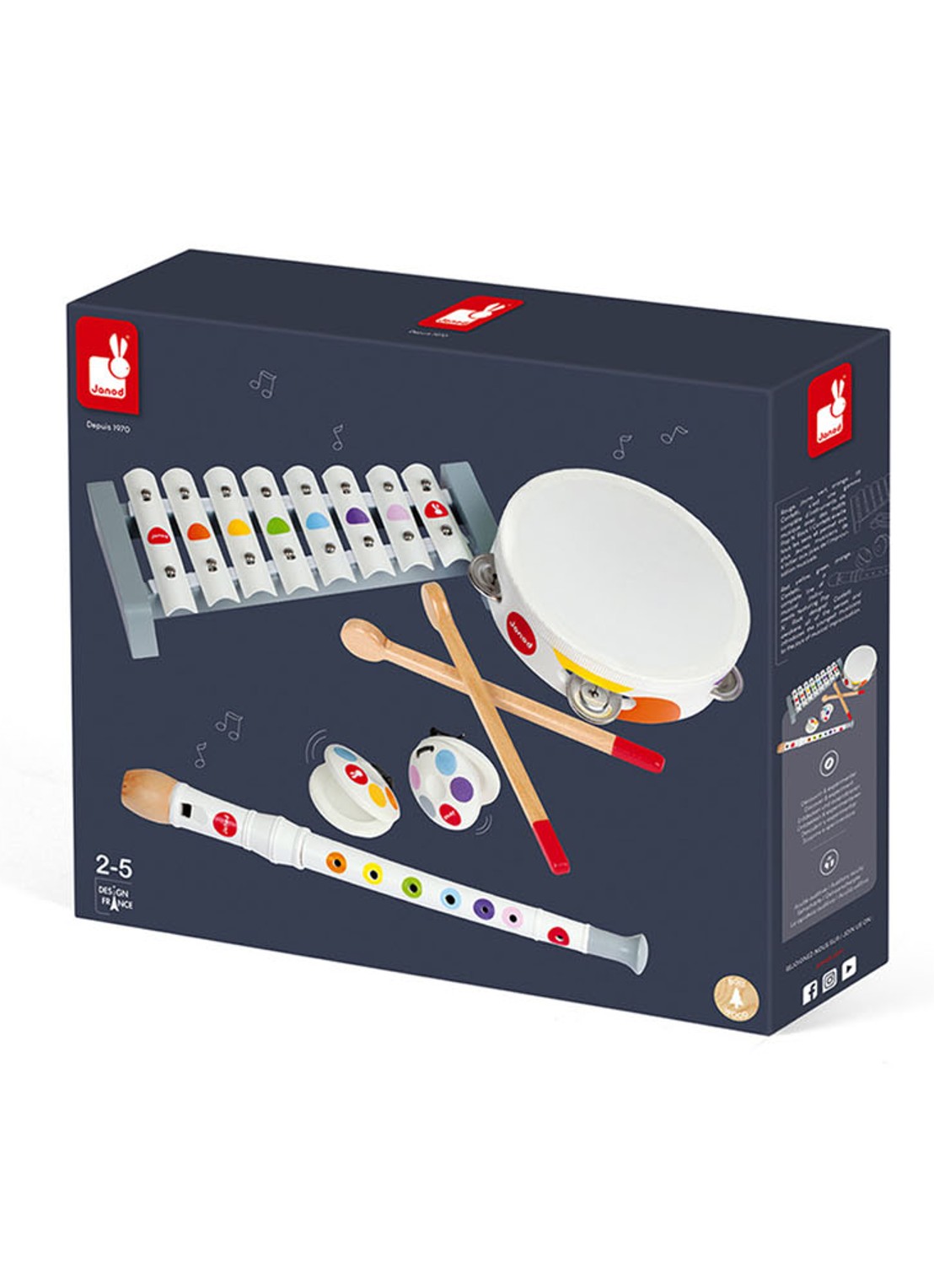 Janod Confetti muziekinstrumenten set 7-delig - voorkant multicolor