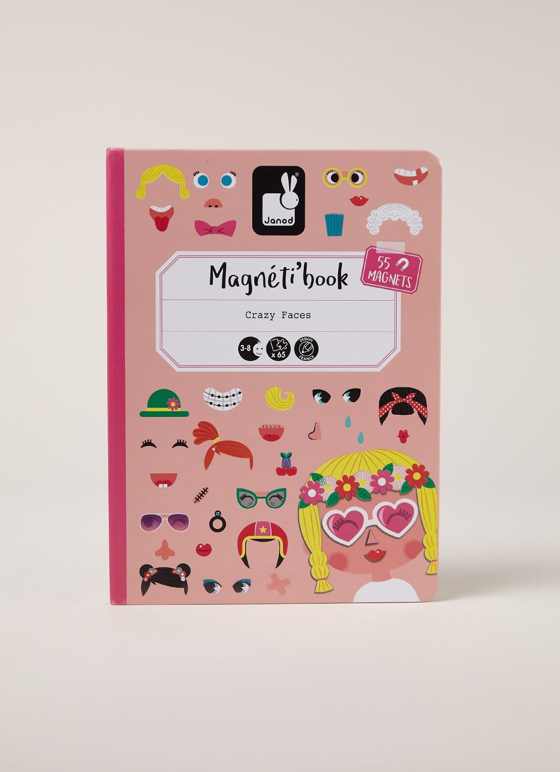 Janod Crazy Faces magneet speelset, 55 stukjes - voorkant multicolor