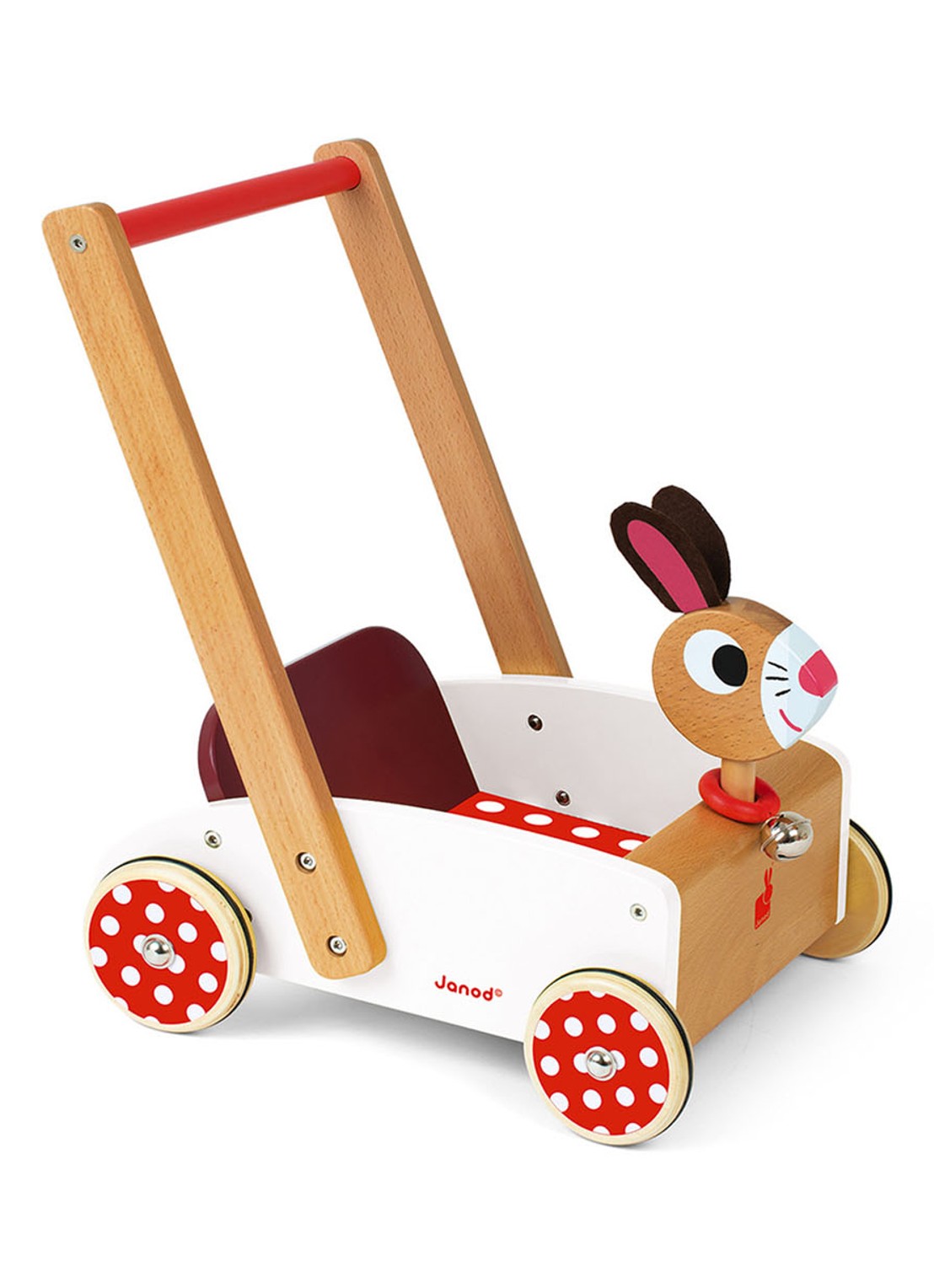 Janod Crazy Rabbit loopwagen - voorkant 2 lichtbruin