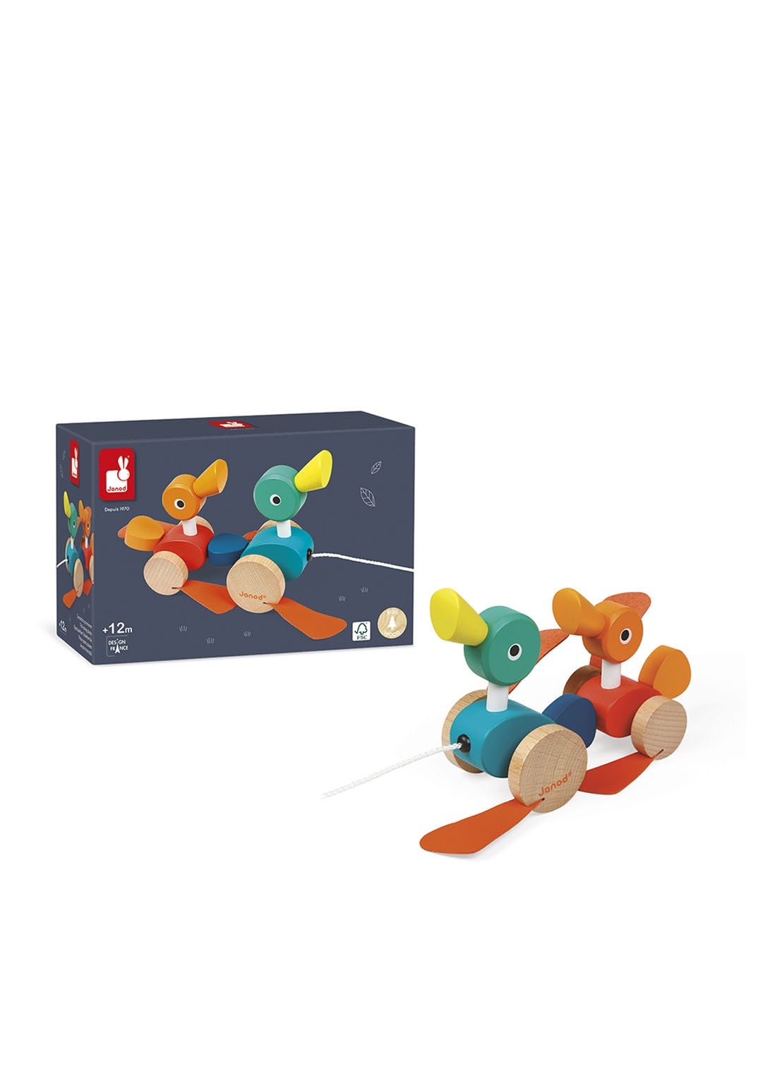 Janod Eendenfamilie trekfiguur  - voorkant 3 multicolor