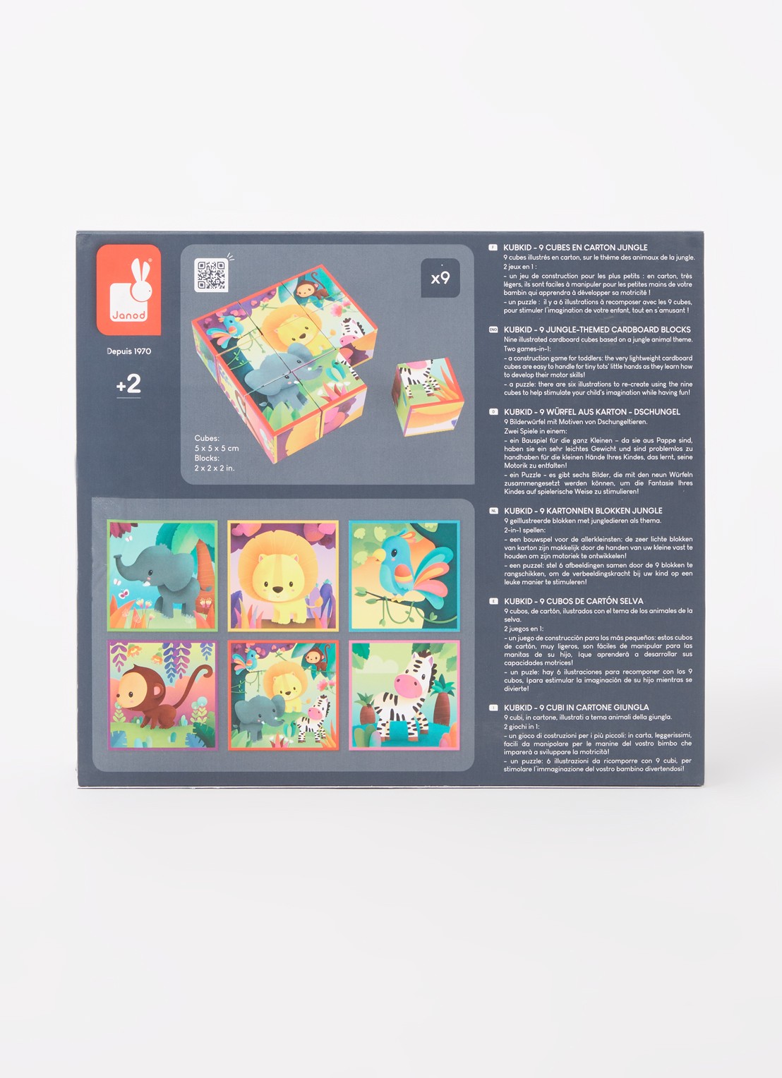 Janod Kubkid blokkenpuzzel jungledieren - voorkant 2 multicolor