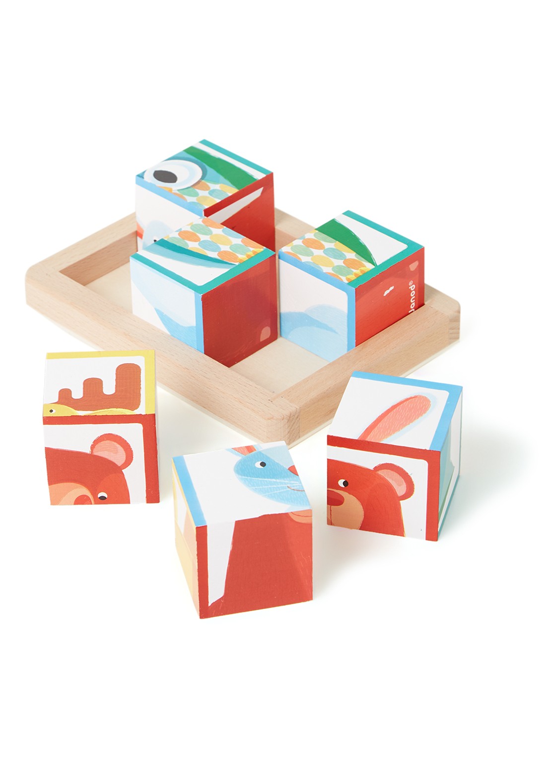 Janod Zigolos houten bosdieren blokkenpuzzel 6-delig - voorkant groen