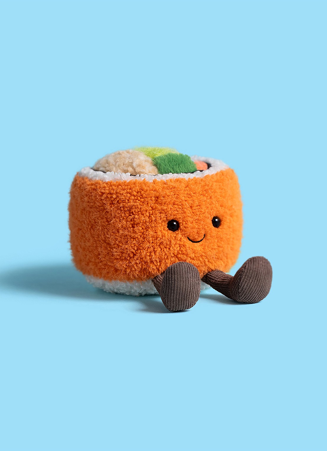 Jellycat Amuseables Codhi Californian Roll knuffel 9 cm - detail oranje