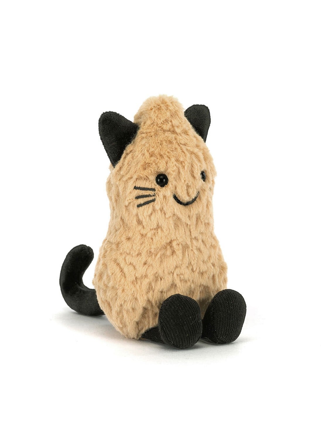 Jellycat Amuseables Peanut Cat Outfit knuffel 15 cm - voorkant 7 beige
