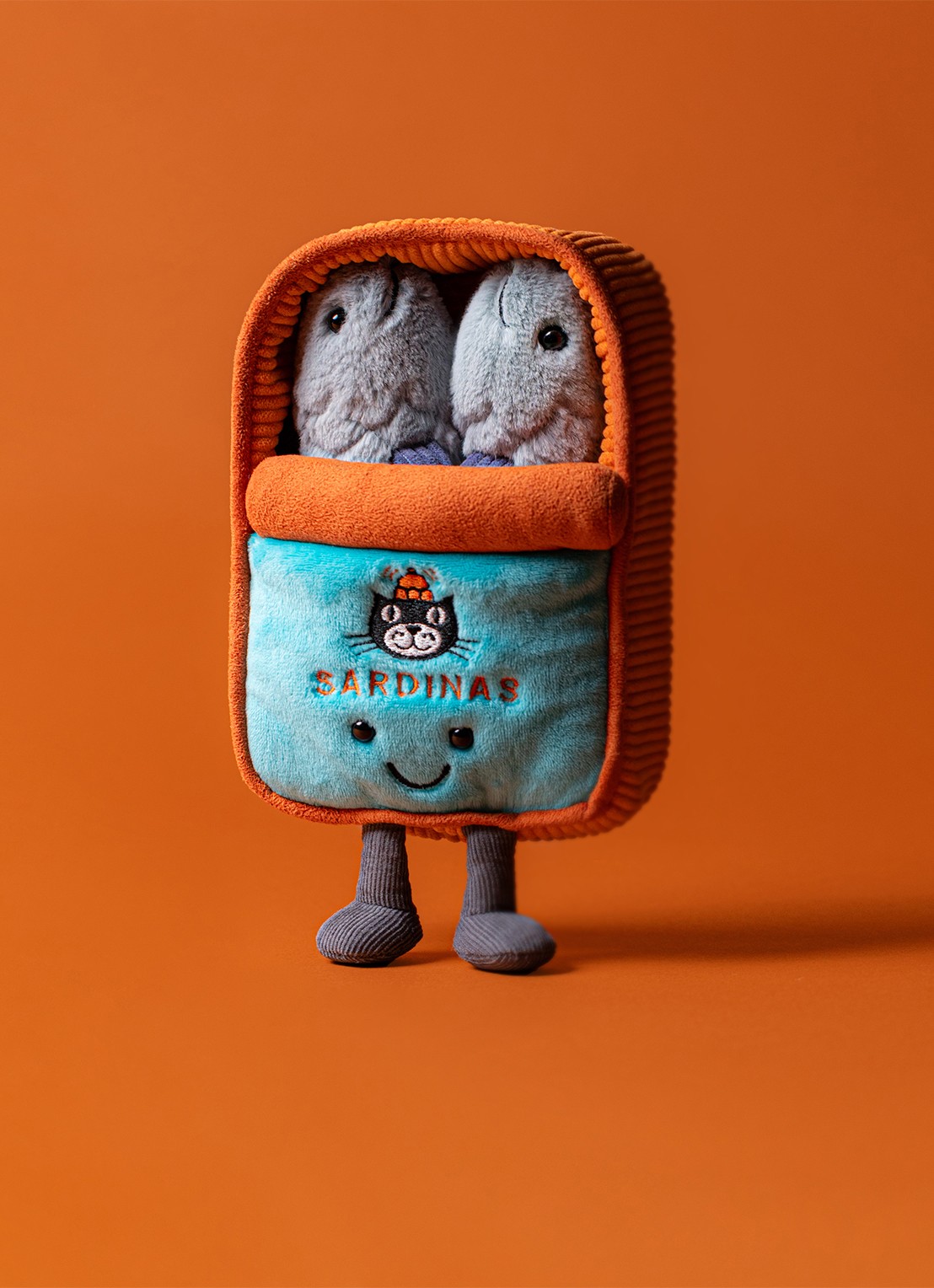 Jellycat Amuseables Sardineblikje knuffel - voorkant 3 oranje