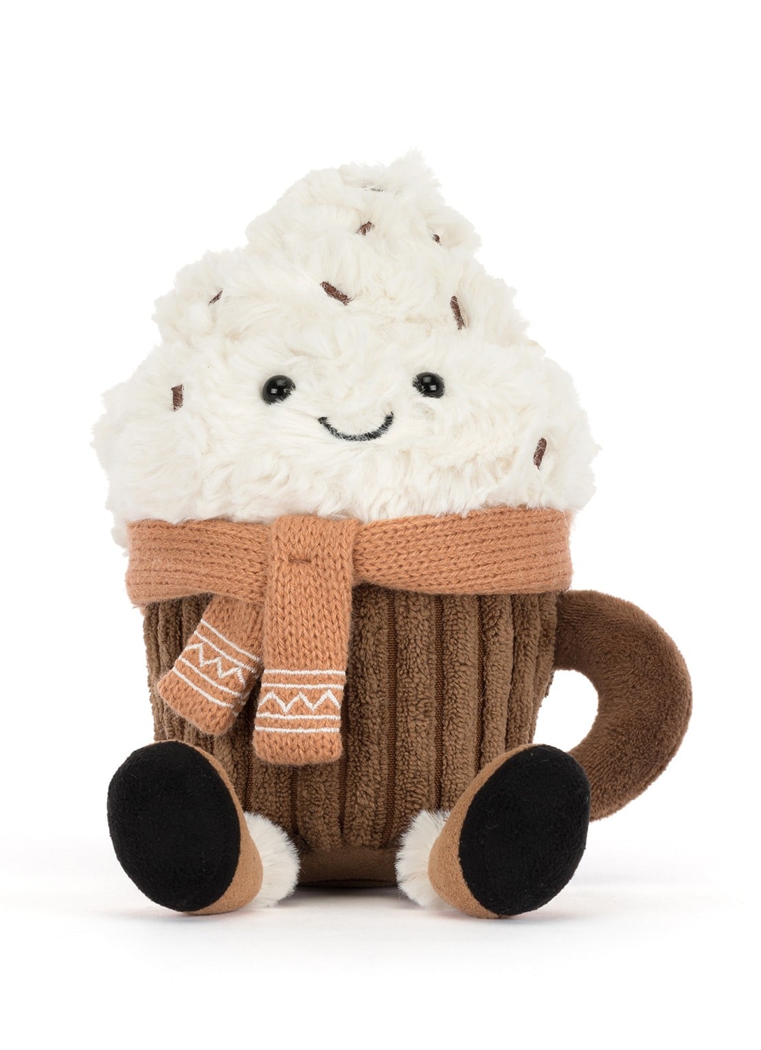 Jellycat Amuseables Scarffles Hot Chocolate knuffel 19 cm - voorkant 2 beige