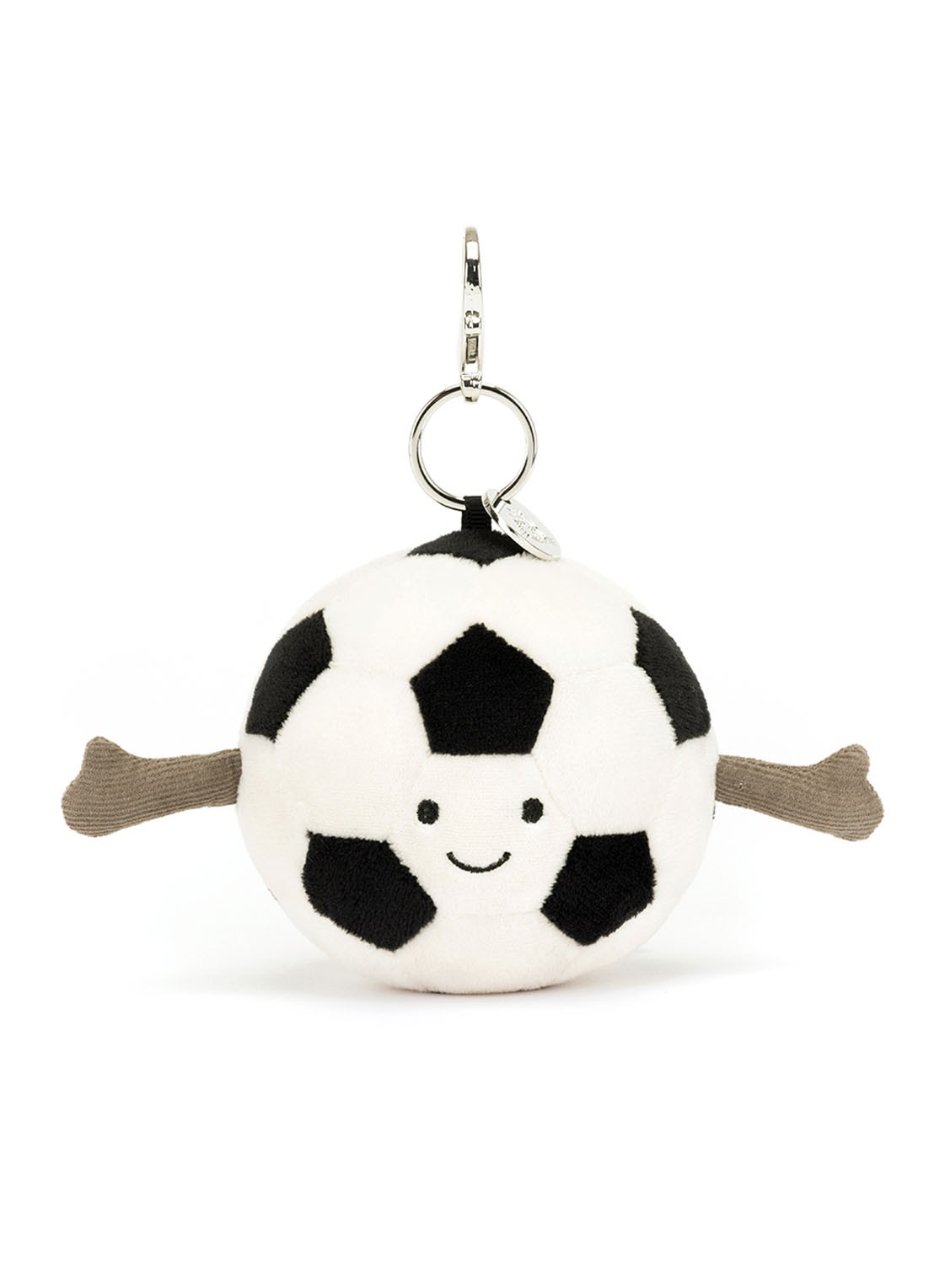 Jellycat Amuseables Sports Football Bag Charm tasbedel - voorkant 2 gebroken wit