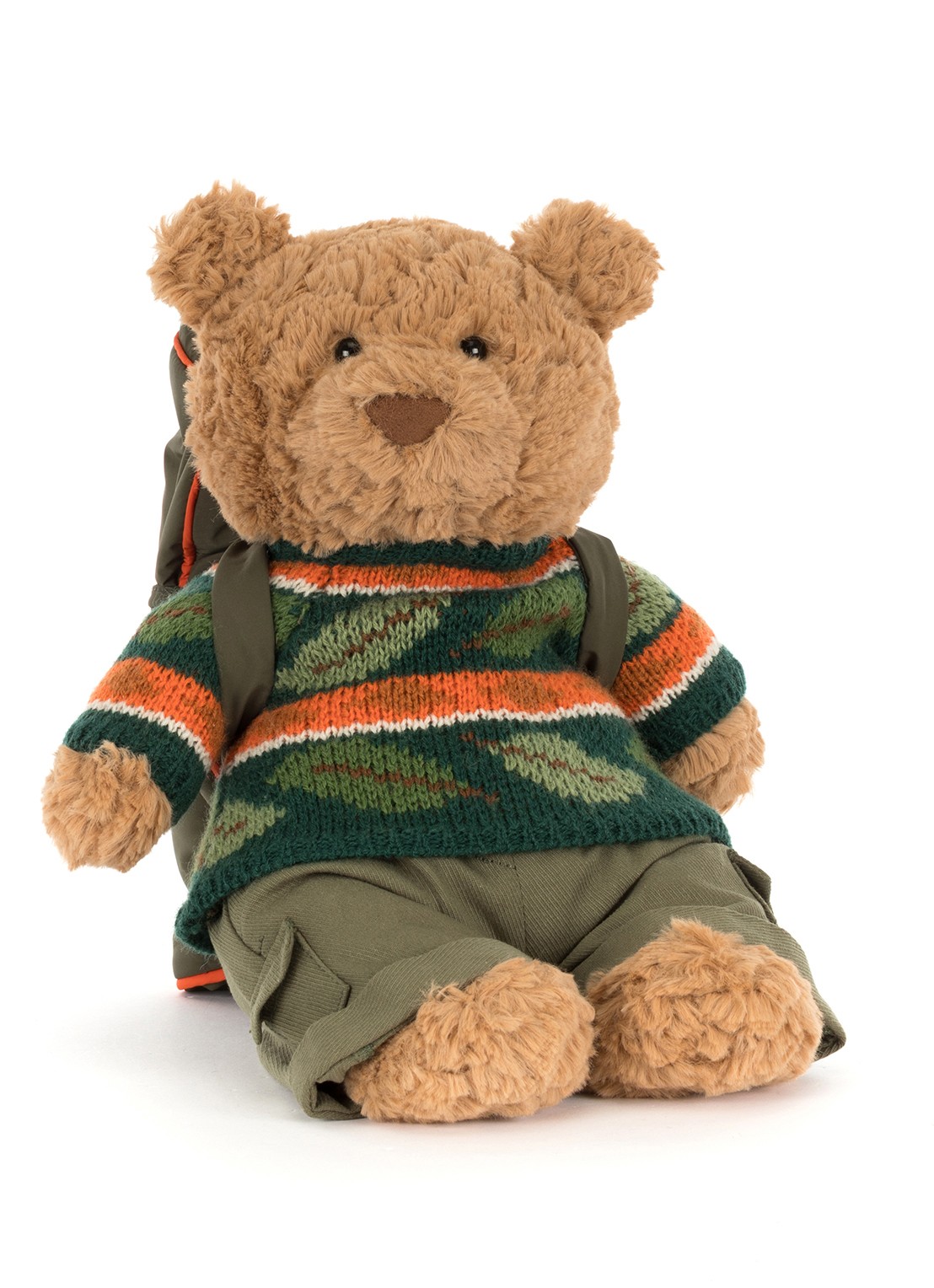Jellycat Bartholomew Bear Hiking Outfit knuffel 22 cm - voorkant beige