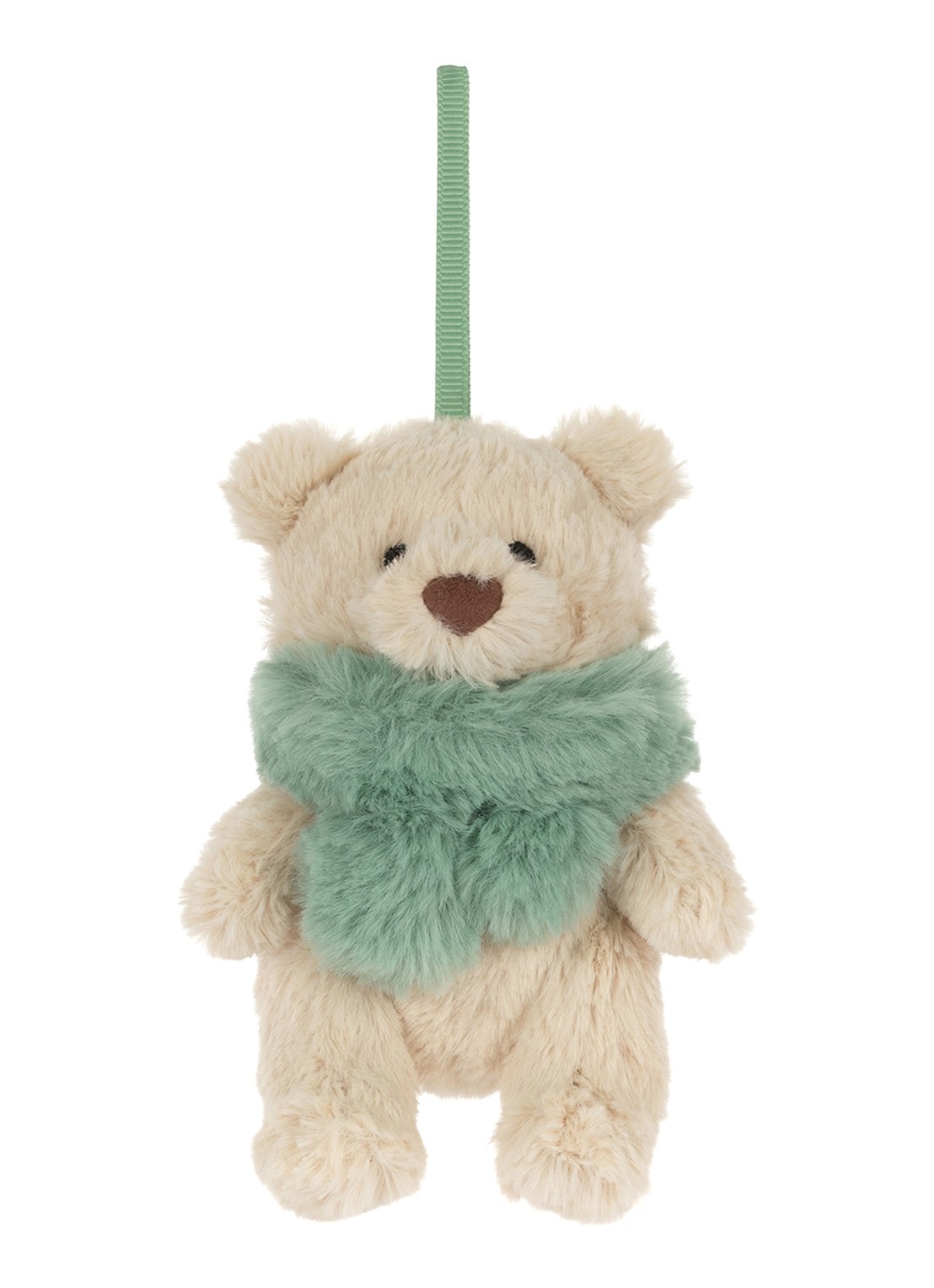 Jellycat Bartholomew Bear Jr. Winter Warmer kersthanger 10 cm - voorkant 3 beige