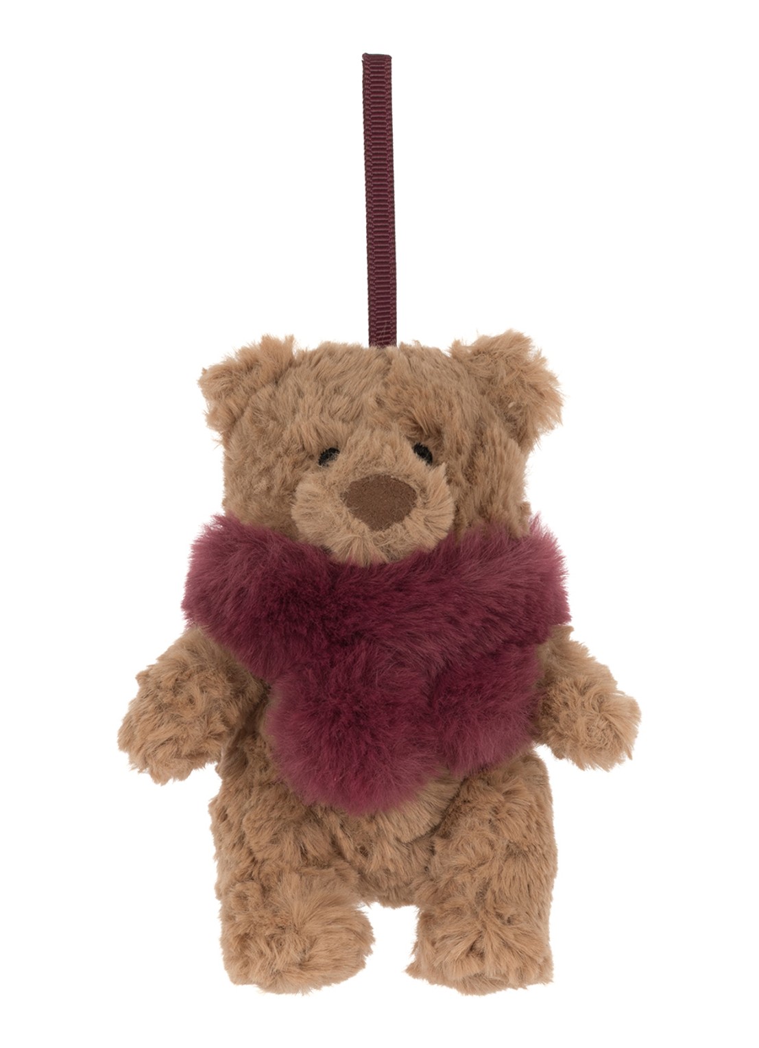 Jellycat Bartholomew Bear Winter Warmer kersthanger 10 cm - voorkant 2 beige
