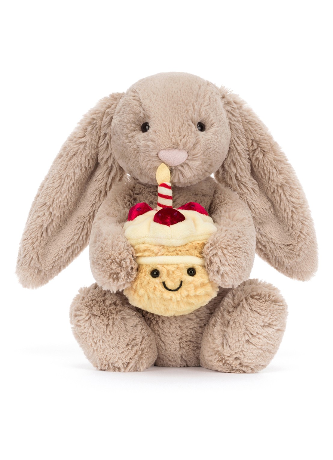 Jellycat Bashful Beige Bunny 'Birthday' knuffel 31 cm - voorkant beige