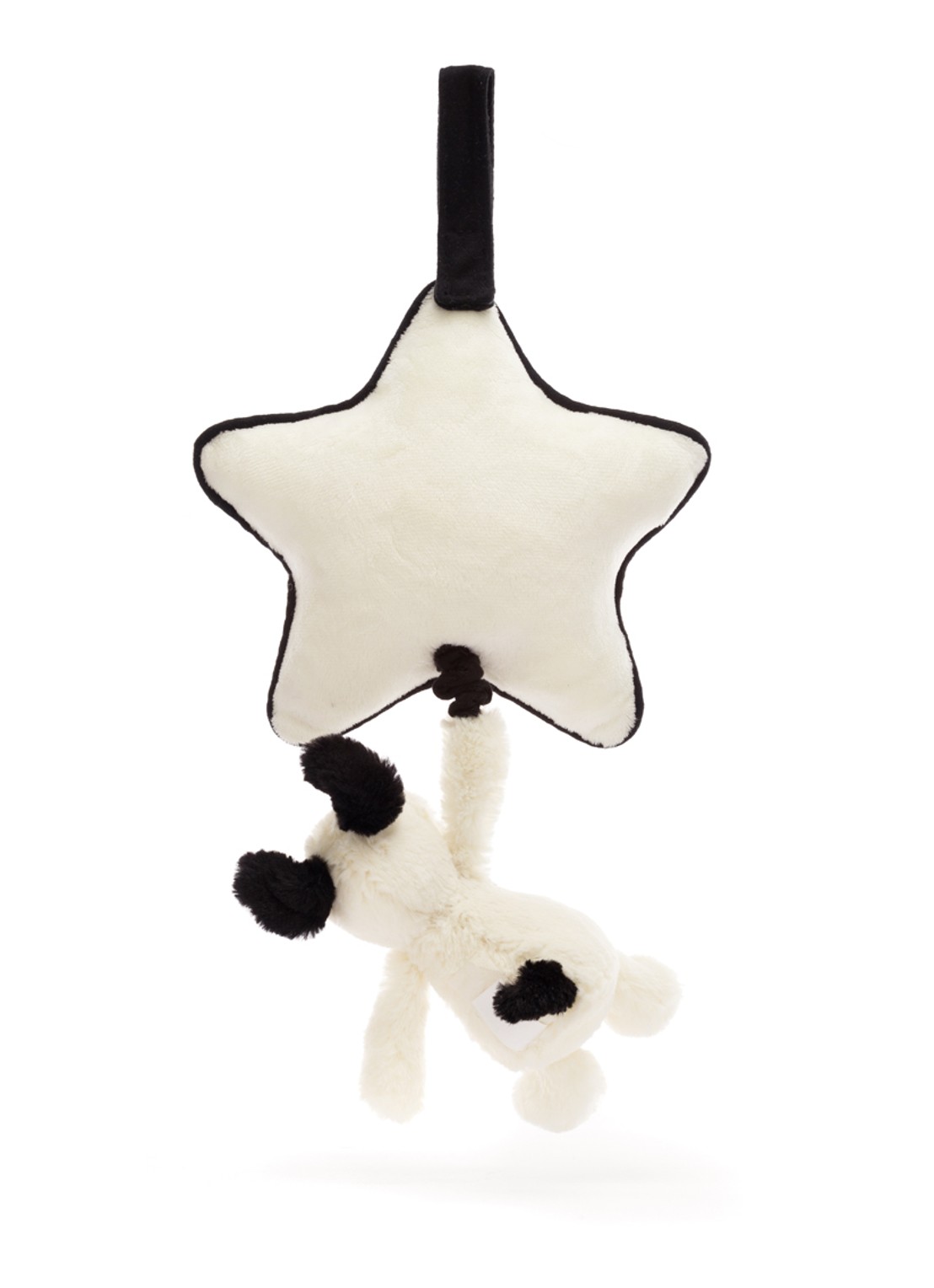 Jellycat Bashful Black & Cream Puppy Musical Pull knuffel 30 cm - achterkant creme