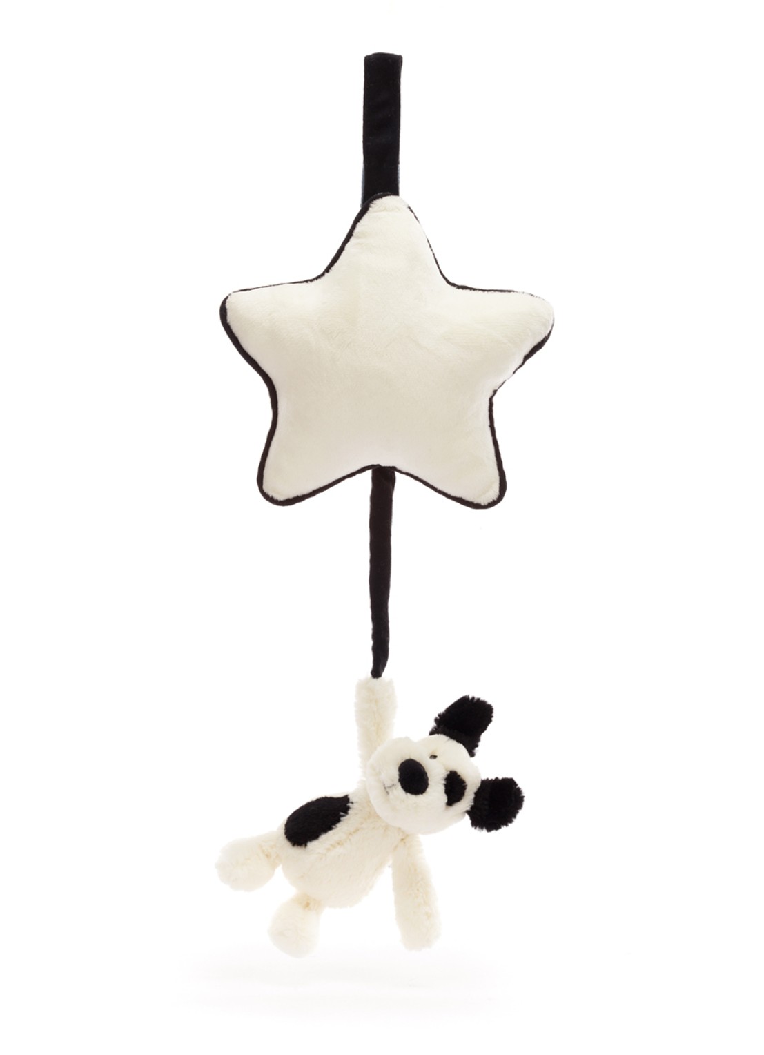 Jellycat Bashful Black & Cream Puppy Musical Pull knuffel 30 cm - voorkant 4 creme