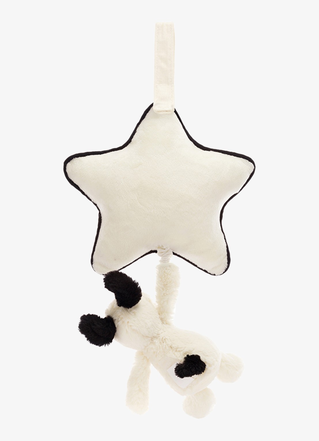 Jellycat Bashful Black & Cream Puppy Musical Pull knuffel 30 cm - achterkant wit