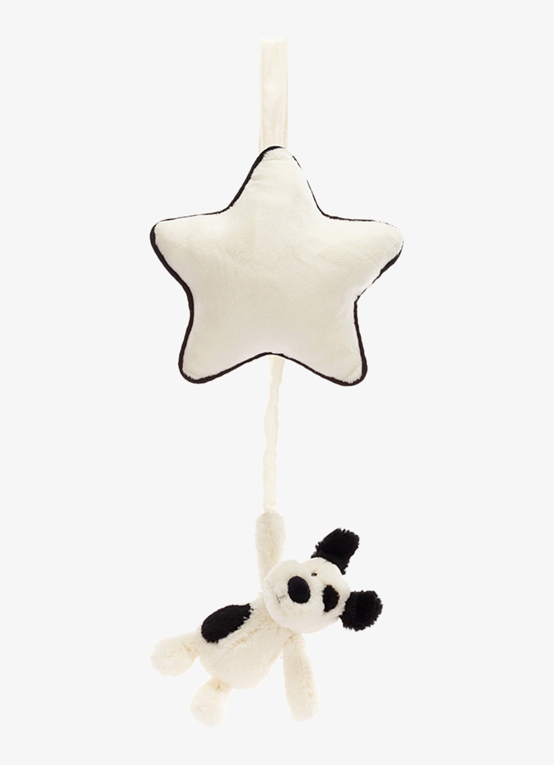 Jellycat Bashful Black & Cream Puppy Musical Pull knuffel 30 cm - voorkant 4 wit