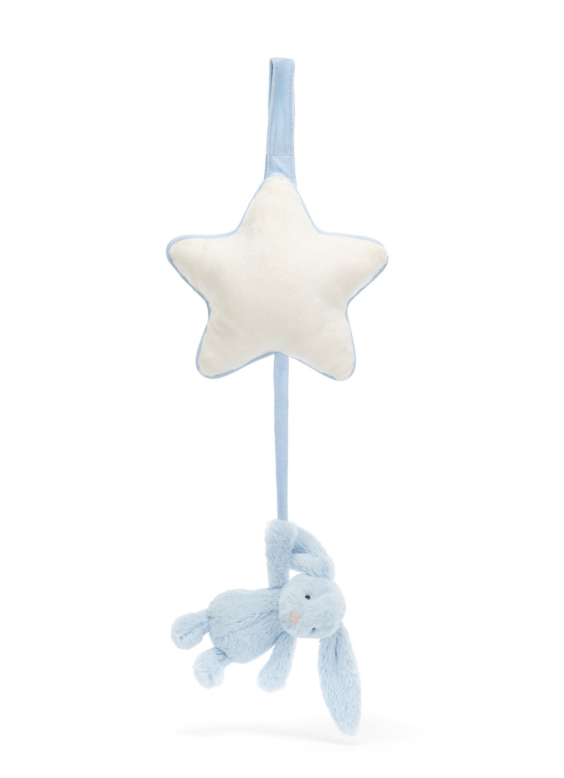 Jellycat Bashful Bunny Musical Pull muziekknuffel 30 cm - voorkant lichtblauw