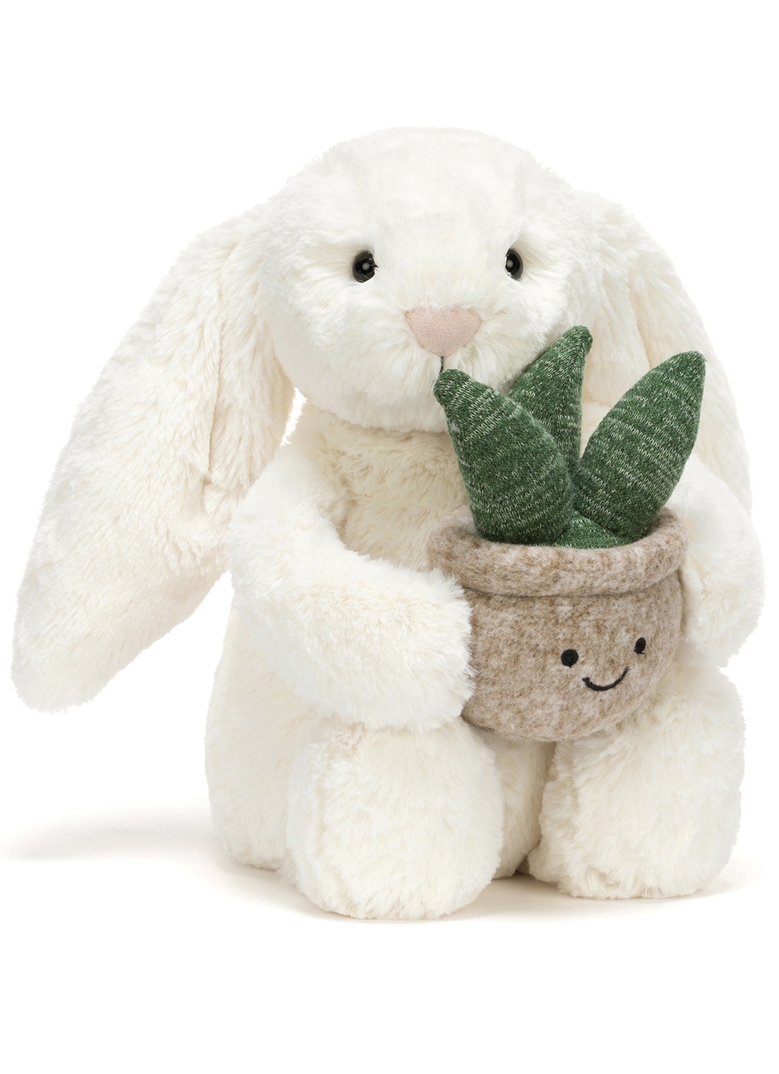 Jellycat Cream Bunny with Plant knuffel 31 cm  - voorkant creme