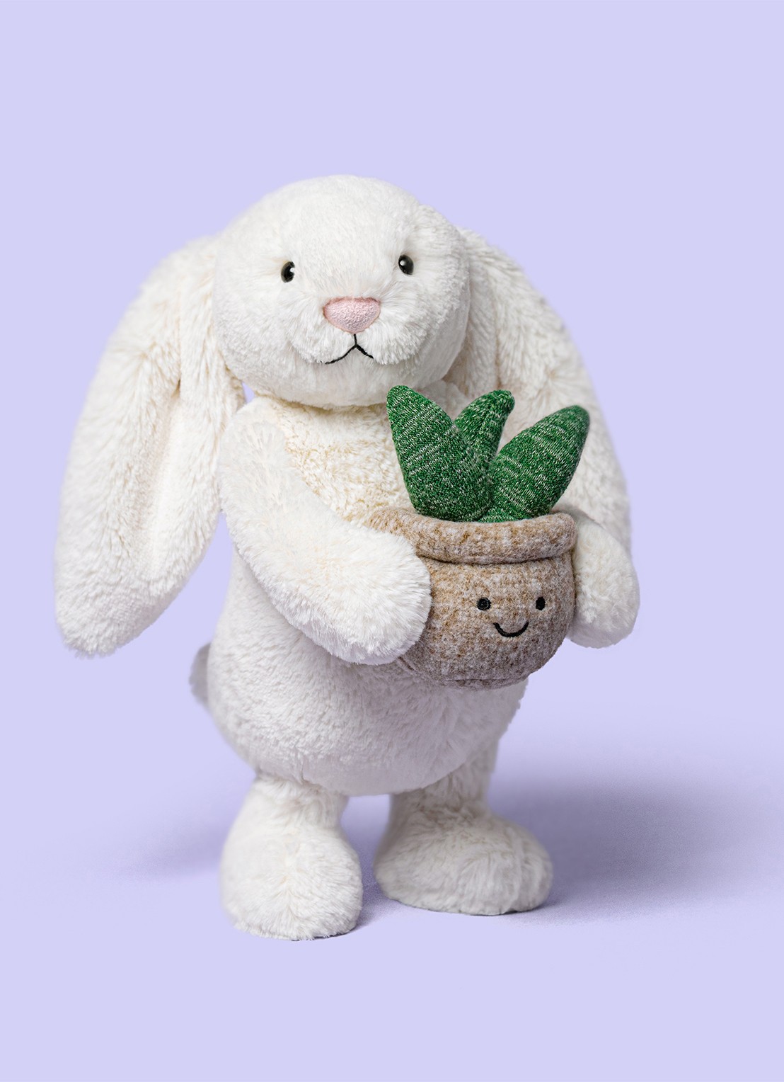 Jellycat Cream Bunny with Plant knuffel 31 cm  - voorkant 2 creme