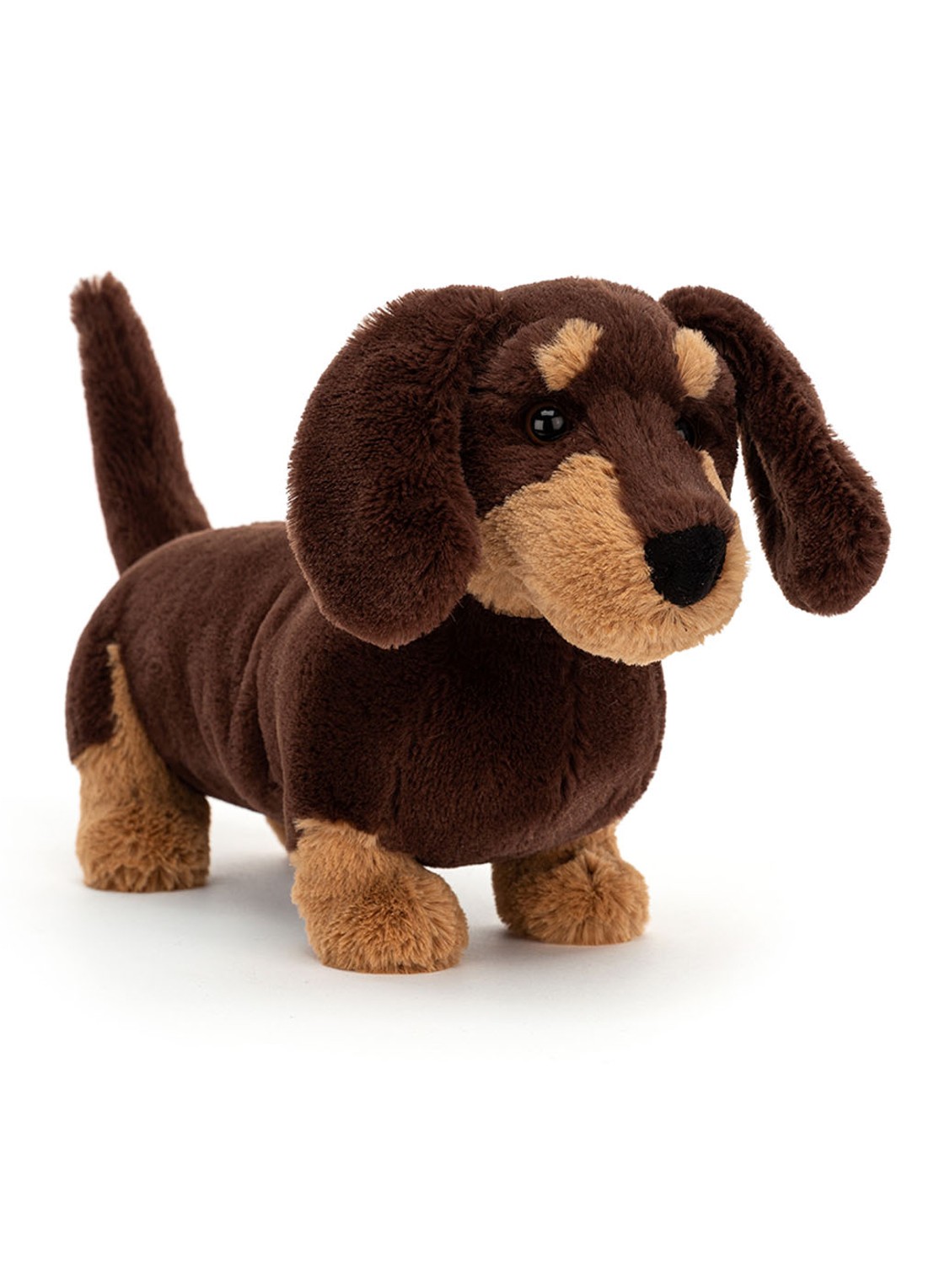 Jellycat Otto Sausage Dog knuffel 17 cm - voorkant donkerbruin