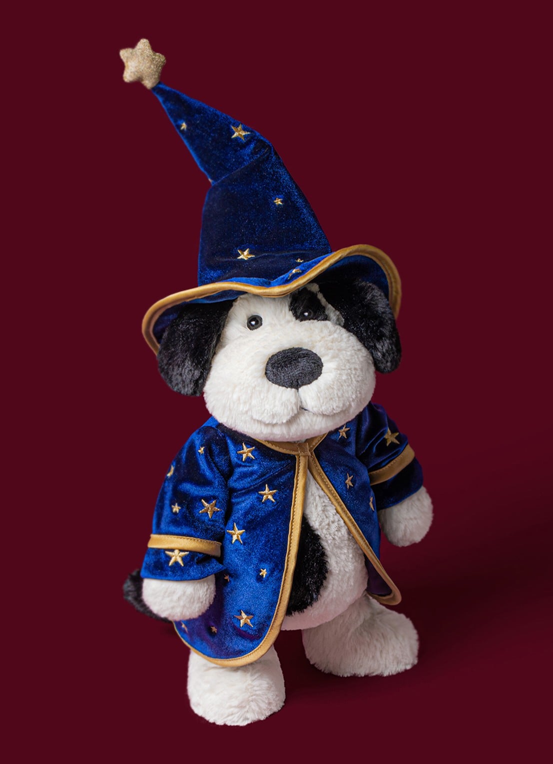 Jellycat Rufferty Puppy Wizard Outfit knuffel 31 cm - voorkant 7 donkerblauw