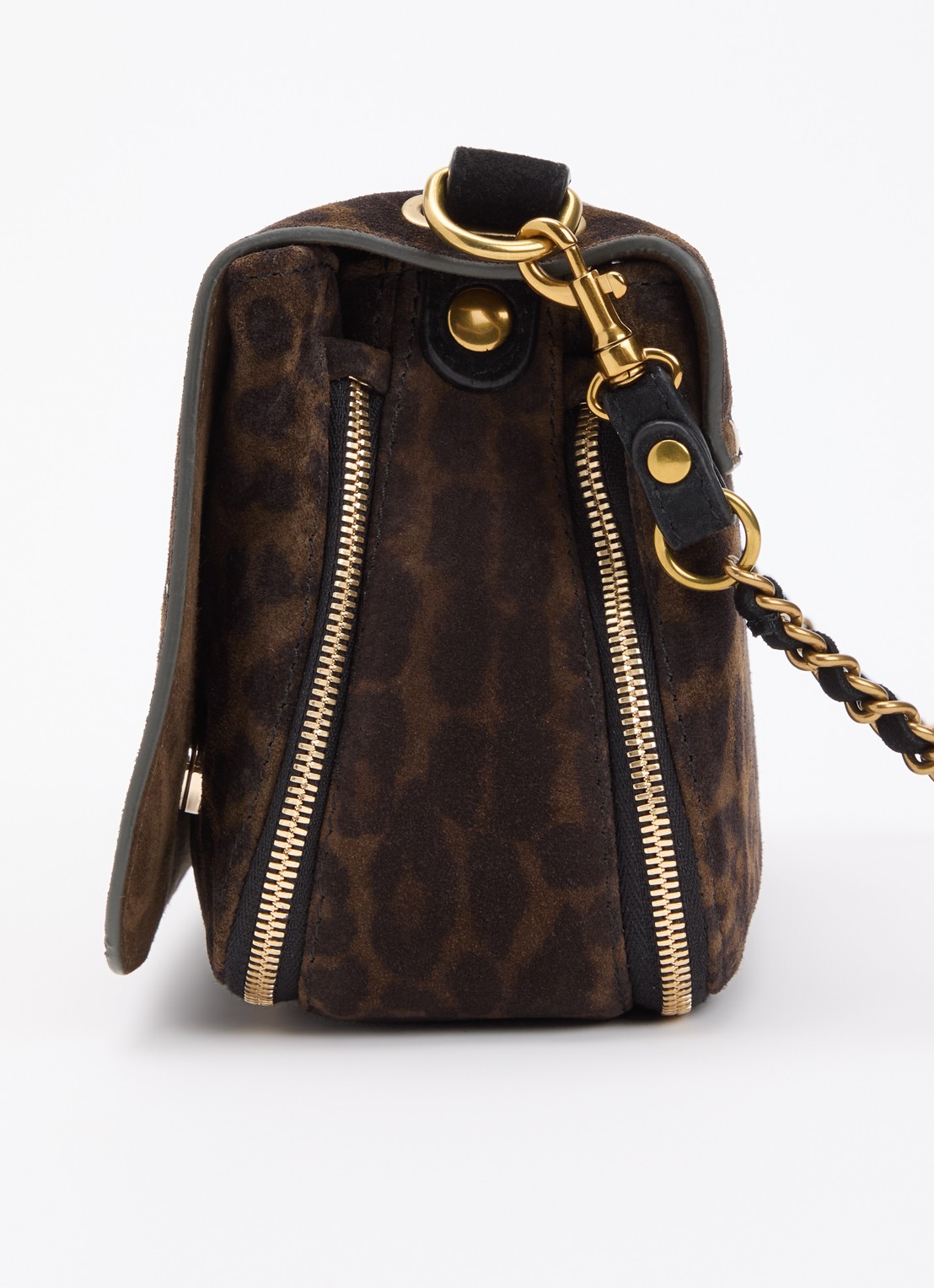 Jérôme Dreyfuss Bobi crossbodytas van kalfssuède met panterprint - detail 4 donkerkhaki