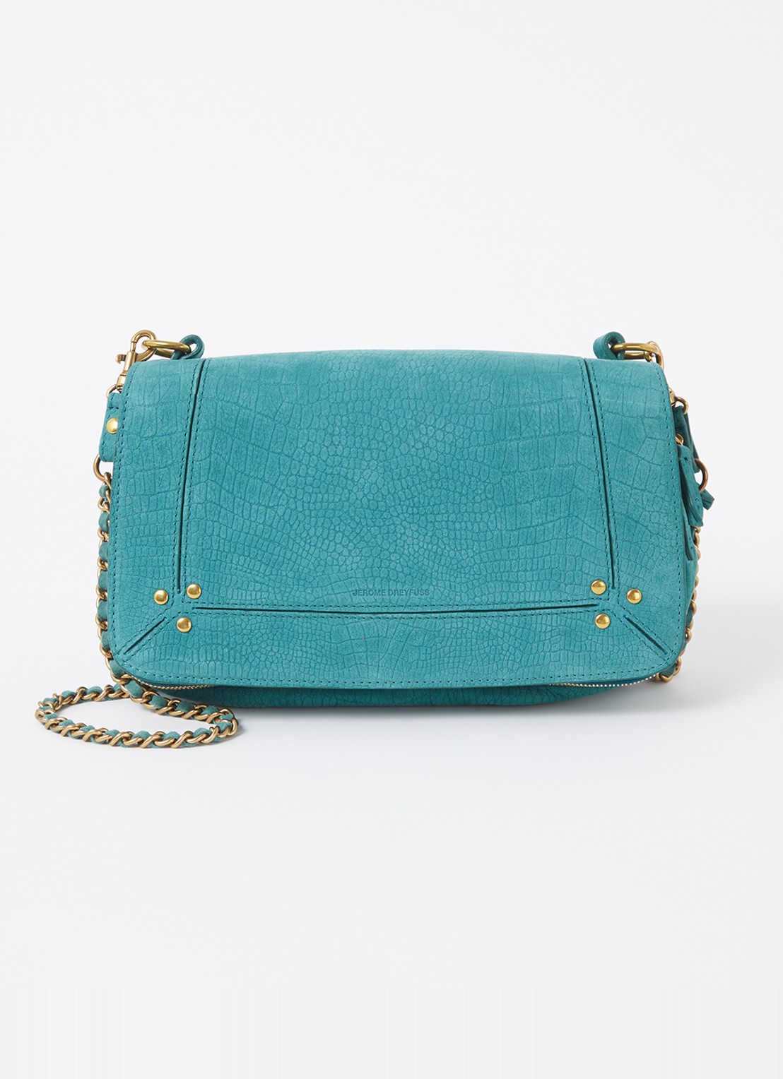 Jérôme Dreyfuss Bobi crossbodytas van suède met crocostructuur - voorkant 5 zeegroen