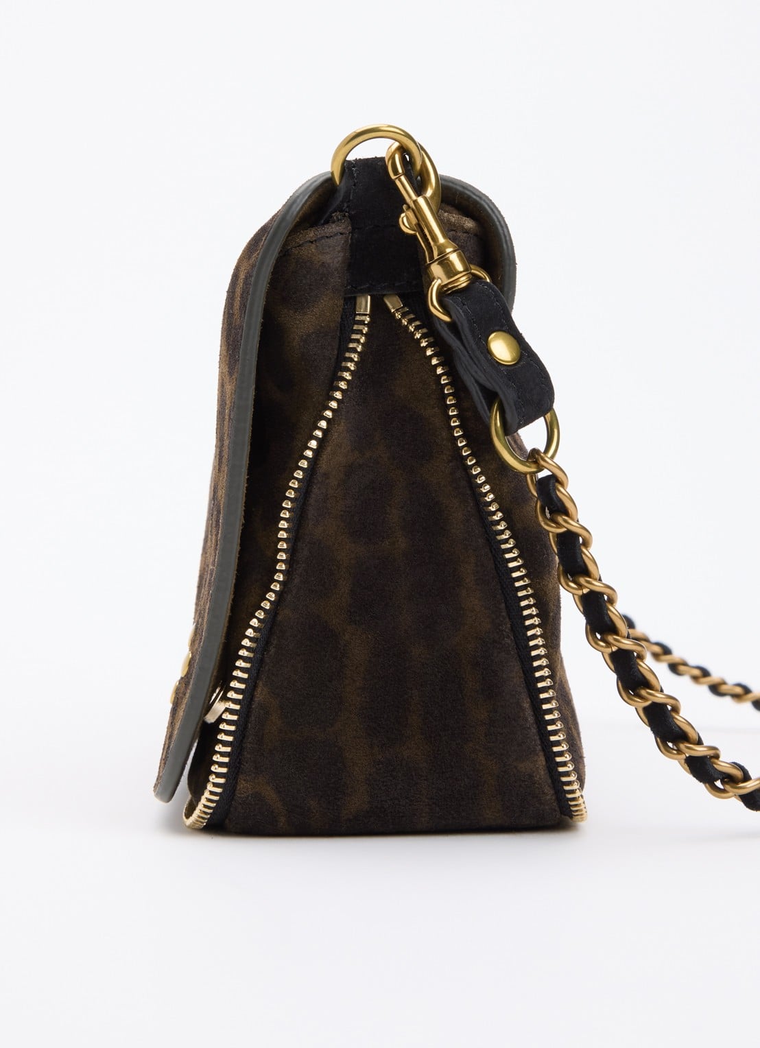 Jérôme Dreyfuss Bobi S crossbodytas van kalfssuède met panterprint - detail 2 donkerkhaki