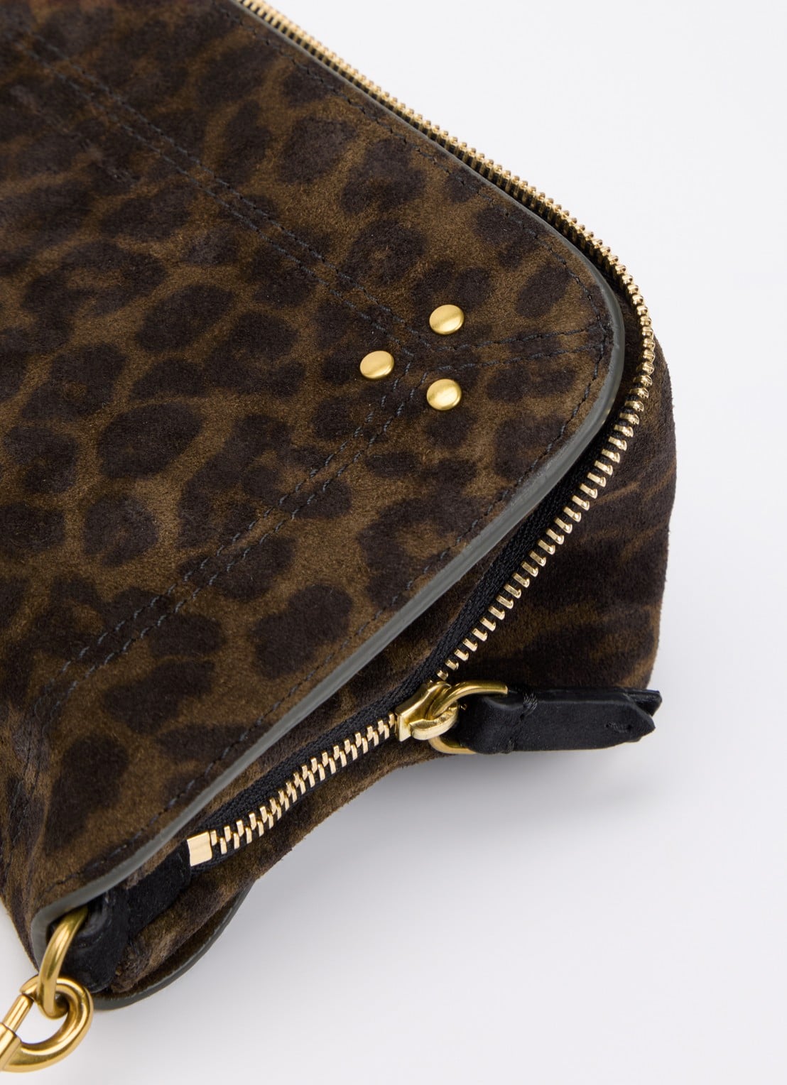 Jérôme Dreyfuss Bobi S crossbodytas van kalfssuède met panterprint - detail 3 donkerkhaki