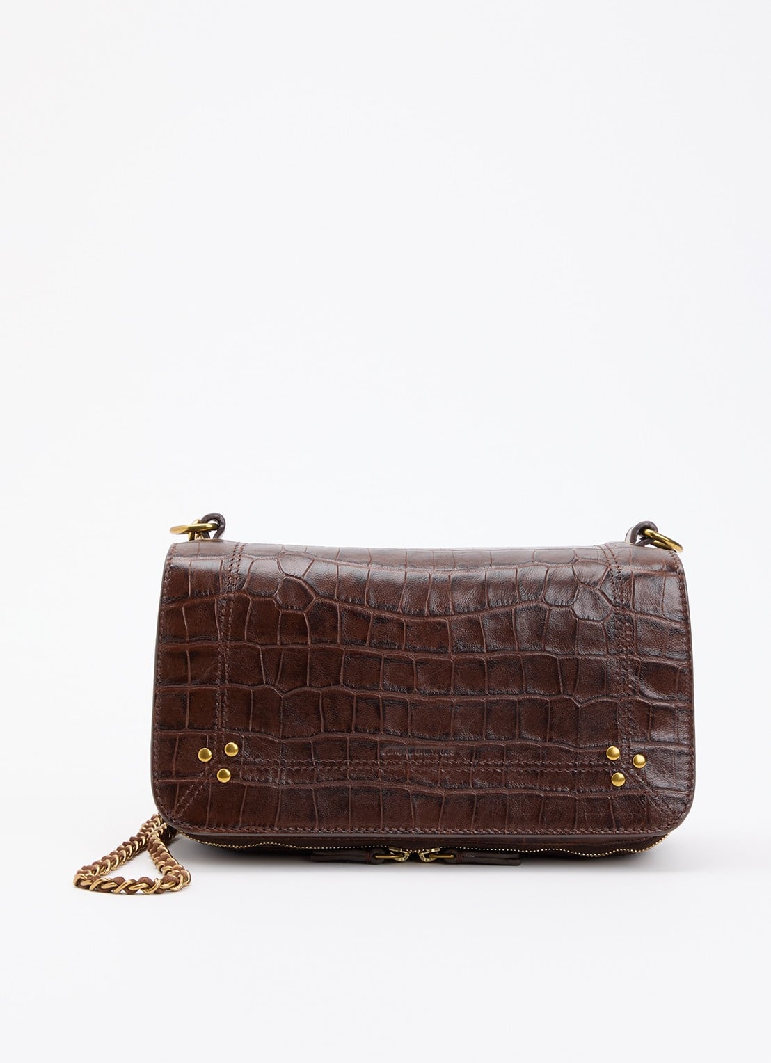 Jérôme Dreyfuss Bobi S crossbodytas van schapenleer met crocostructuur - voorkant 2 donkerbruin