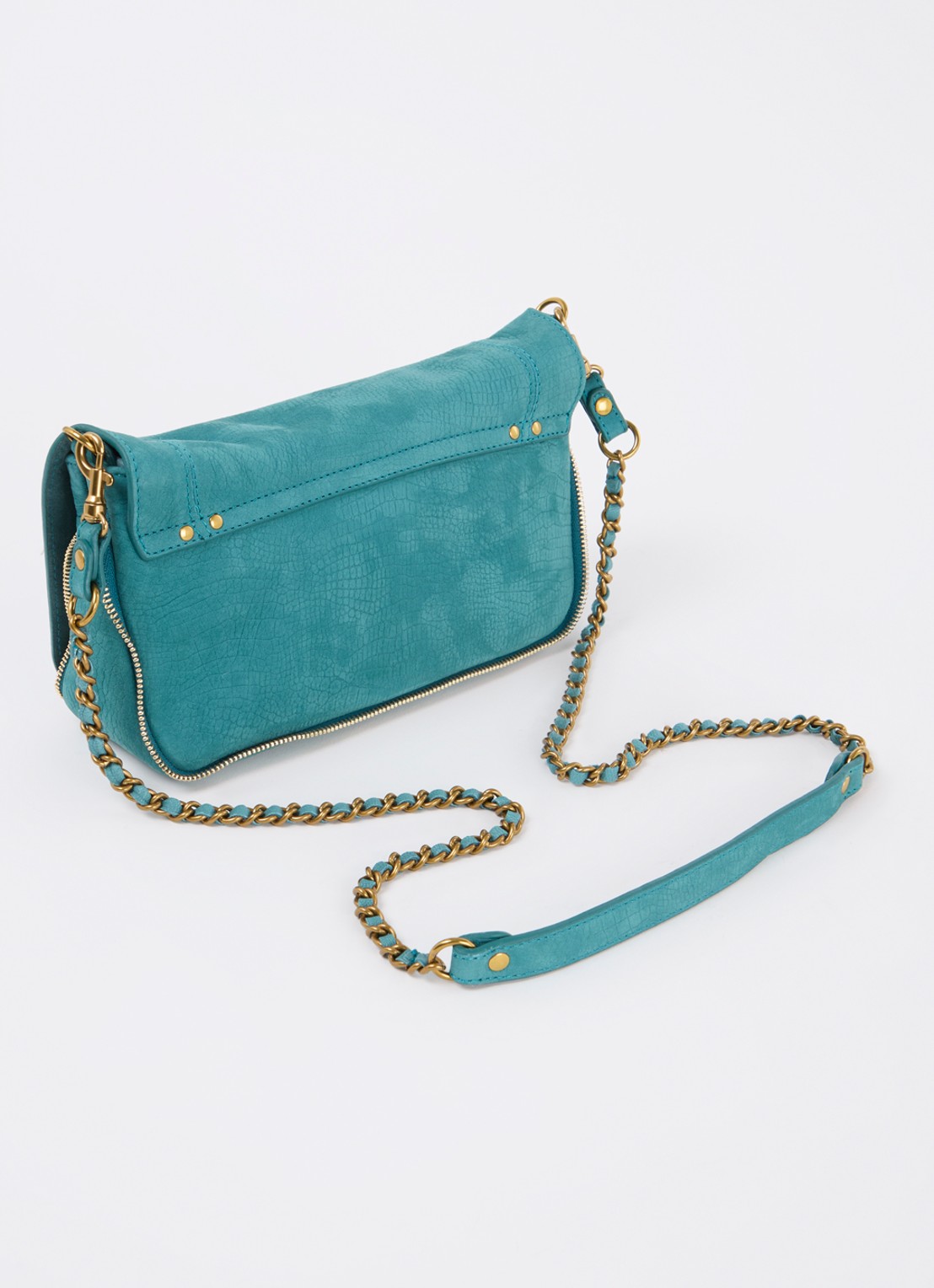Jérôme Dreyfuss Bobi S crossbodytas van suède met crocostructuur - achterkant 4 turquoise