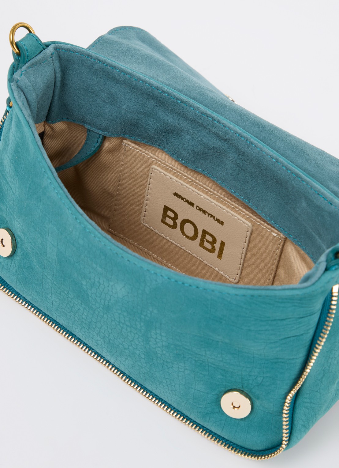 Jérôme Dreyfuss Bobi S crossbodytas van suède met crocostructuur - detail turquoise