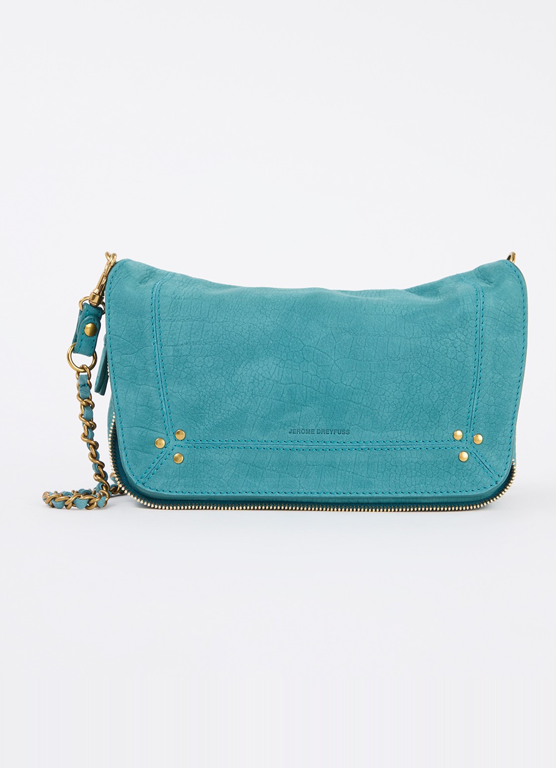Jérôme Dreyfuss Bobi S crossbodytas van suède met crocostructuur - voorkant 5 turquoise