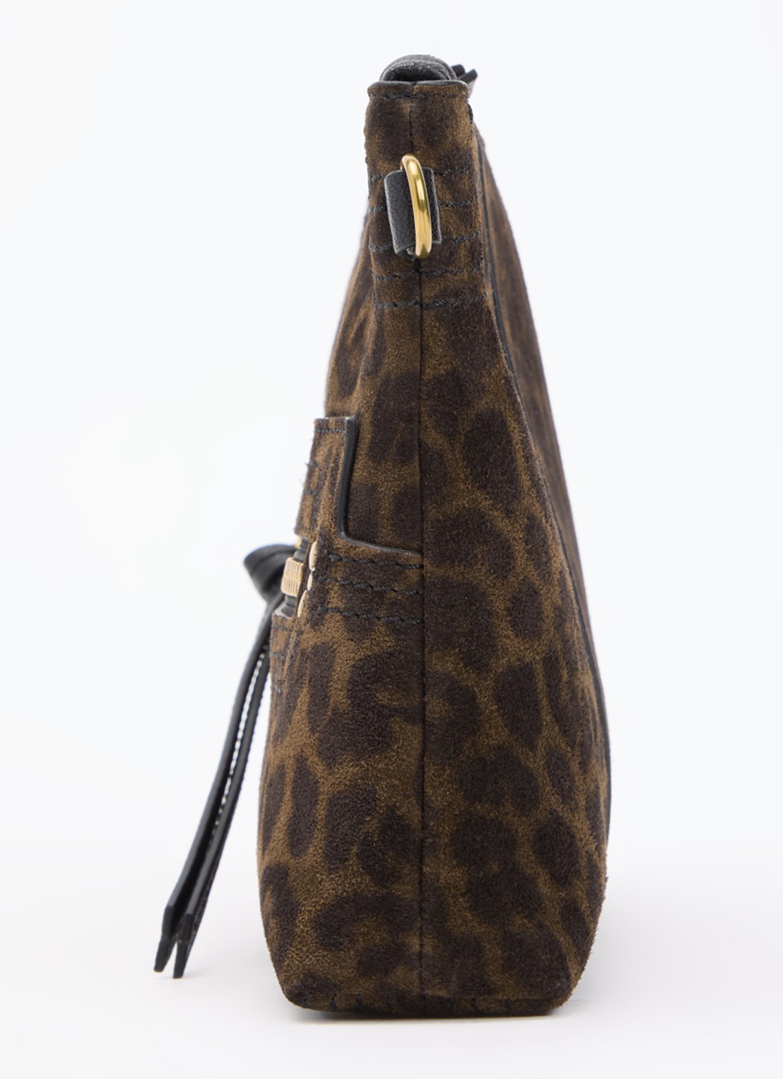 Jérôme Dreyfuss Lucky clutch van kalfssuède met panterprint - detail 3 donkerkhaki