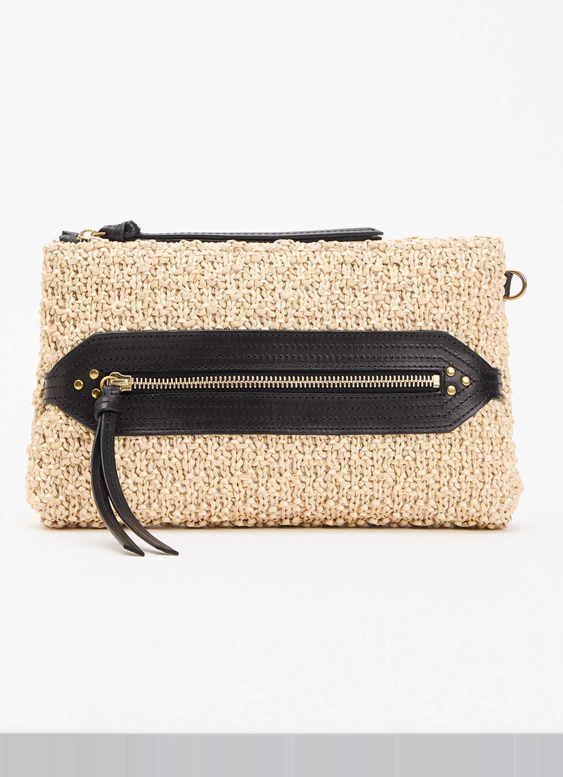 Jérôme Dreyfuss Lucky clutch van raffia - voorkant 6 beige