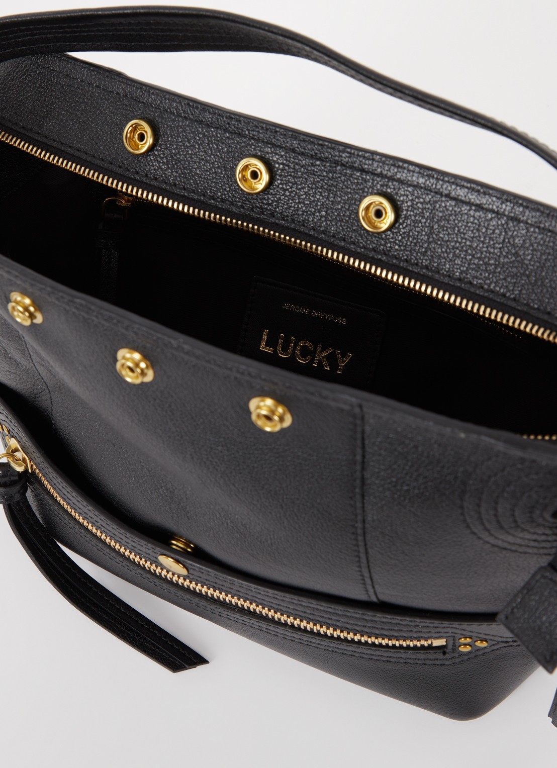 Jérôme Dreyfuss Lucky Hobo schoudertas van geitenleer - detail zwart