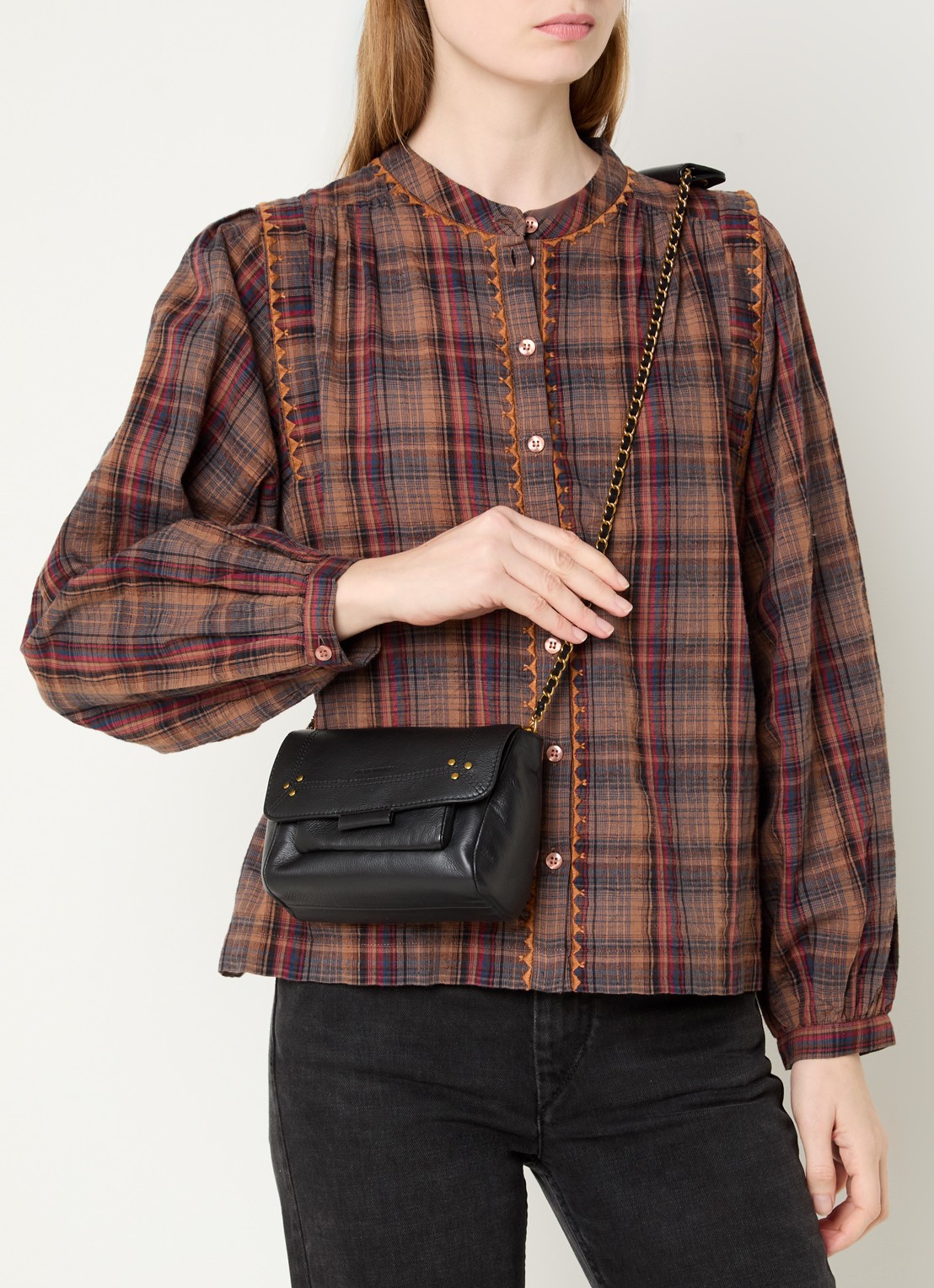 Jérôme Dreyfuss Lulu crossbodytas van kalfsleer met geitenleren details - voorkant 3 zwart