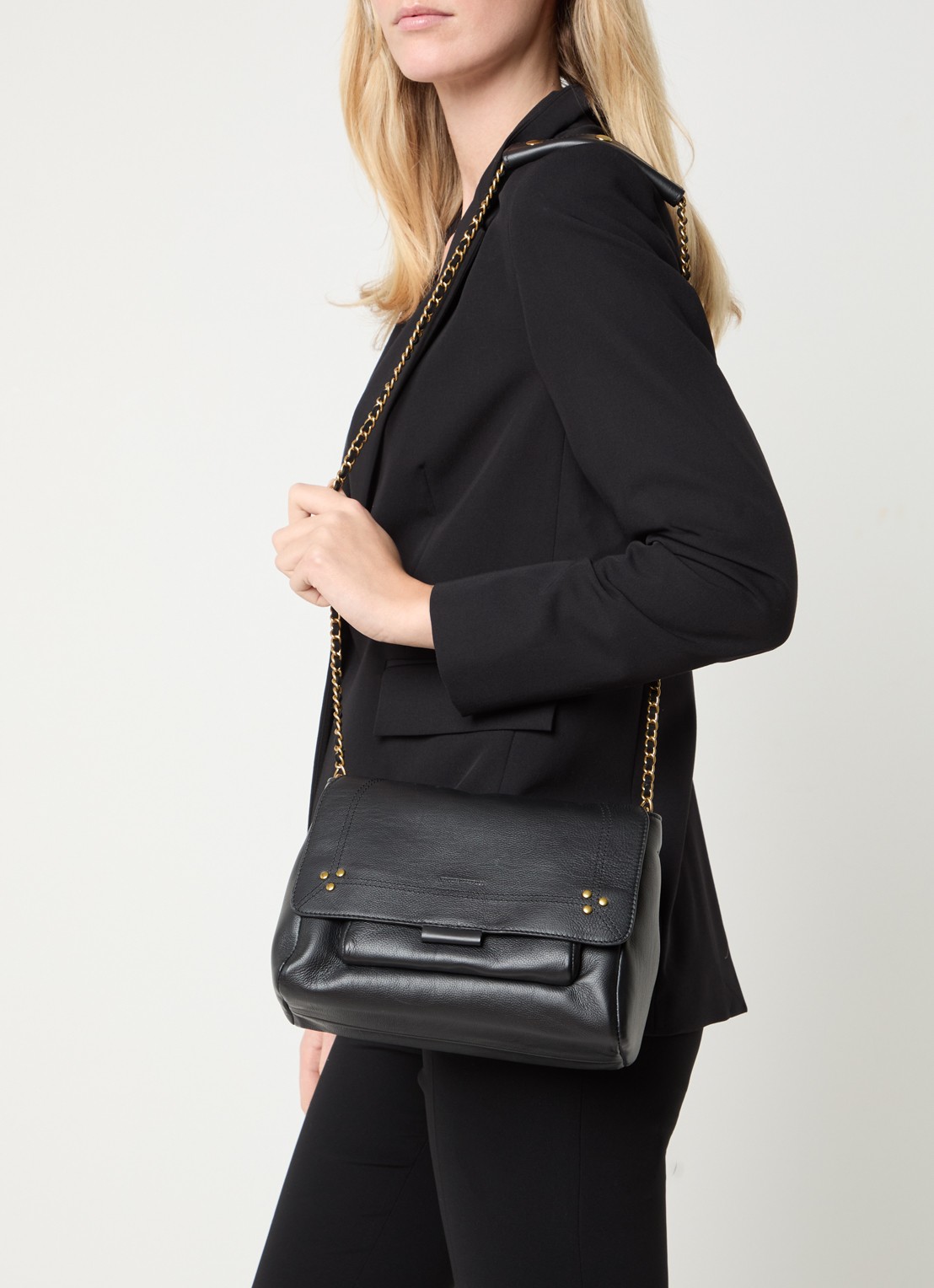 Jérôme Dreyfuss Lulu M crossbodytas van kalfsleer met details van geitenleer - voorkant 6 antraciet