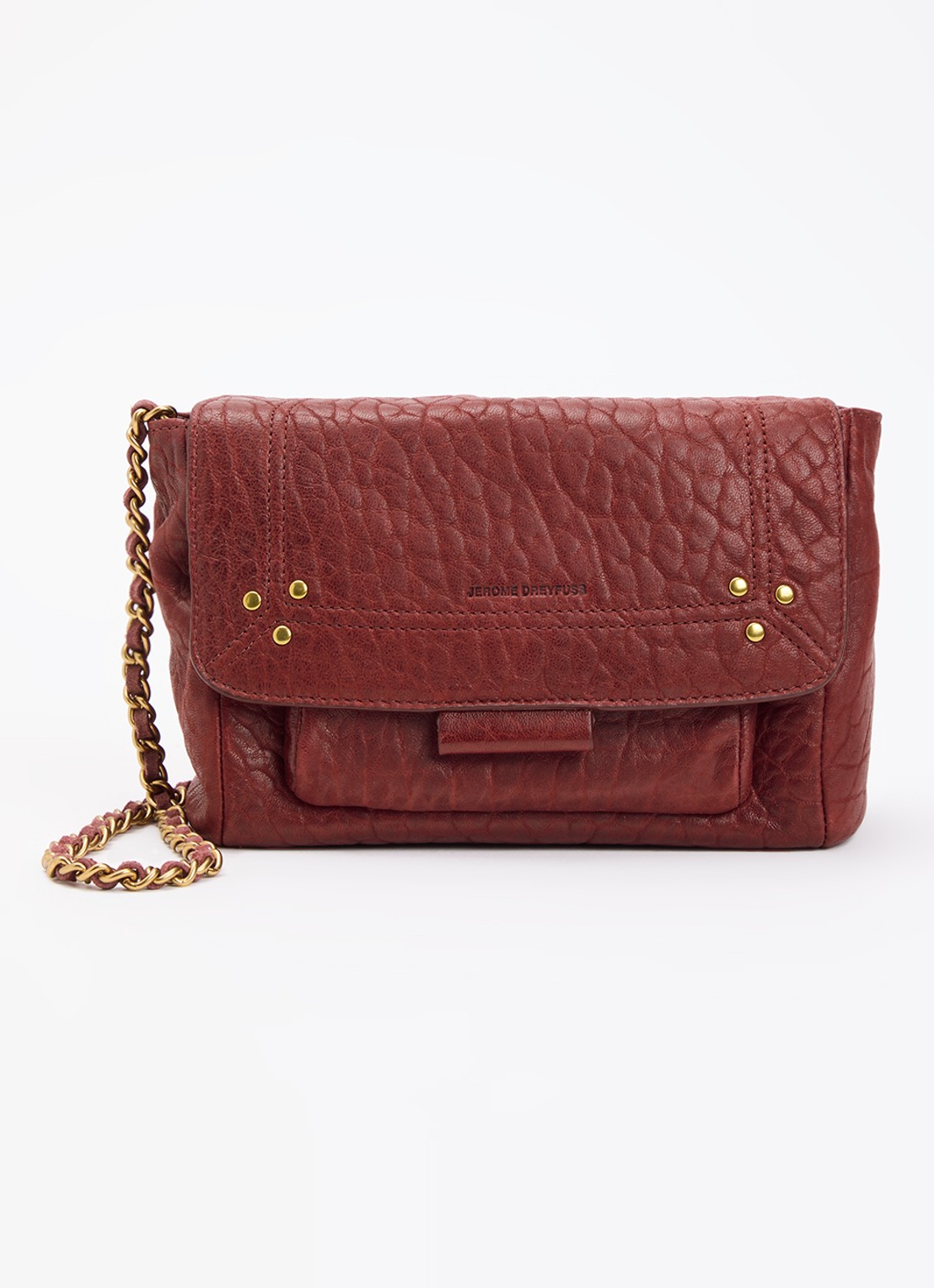 Jérôme Dreyfuss Lulu S crossbodytas van lamsleer met afneembare schouderriem - voorkant bordeauxrood
