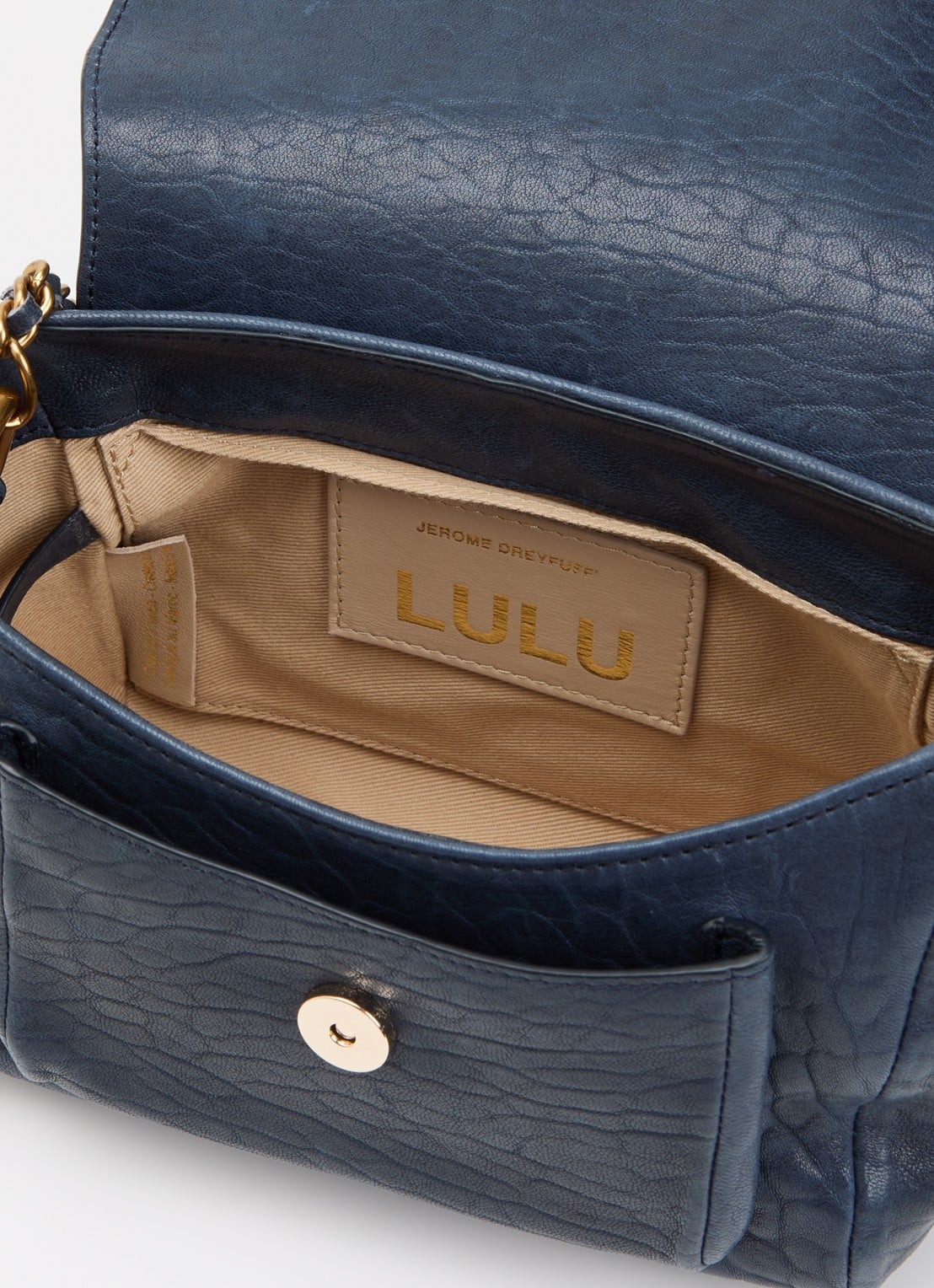 Jérôme Dreyfuss Lulu S crossbodytas van lamsleer met afneembare schouderriem - detail donkerblauw