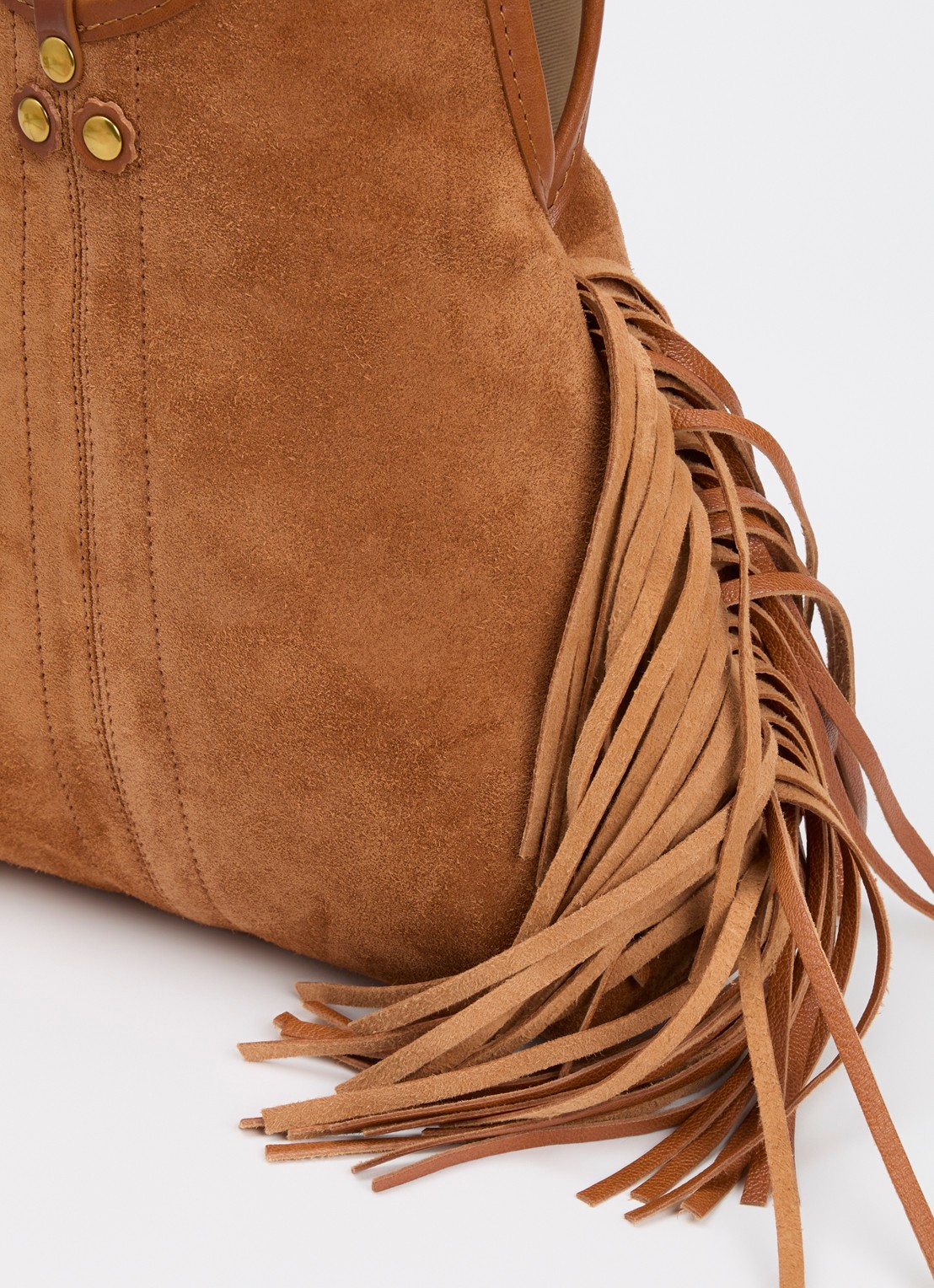 Jérôme Dreyfuss Paco handtas van kalfssuède met franjes - detail 6 camel