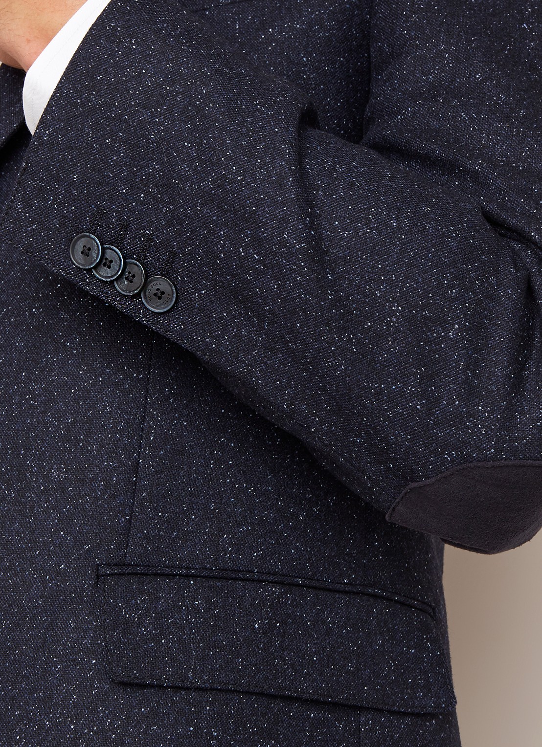 Jestor5 regular fit colbert in gemêleerde wolblend met elleboogstukken - detail 4 donkerblauw