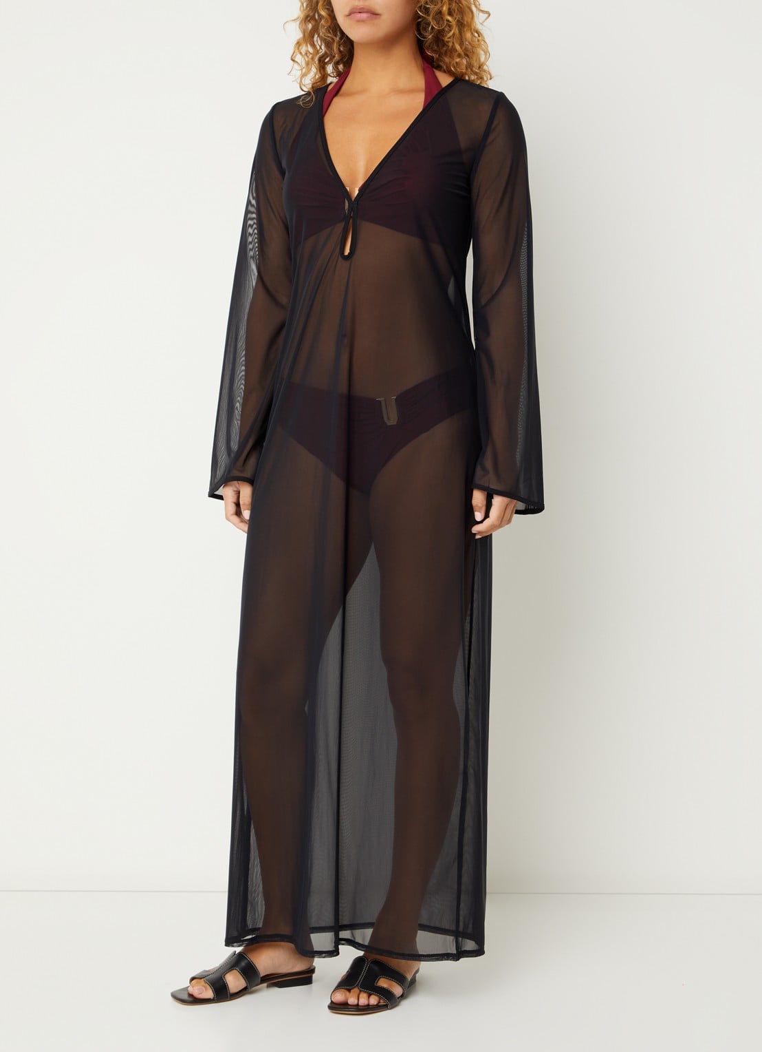 JETS Australia Coverup slipdress van mesh - detail zwart
